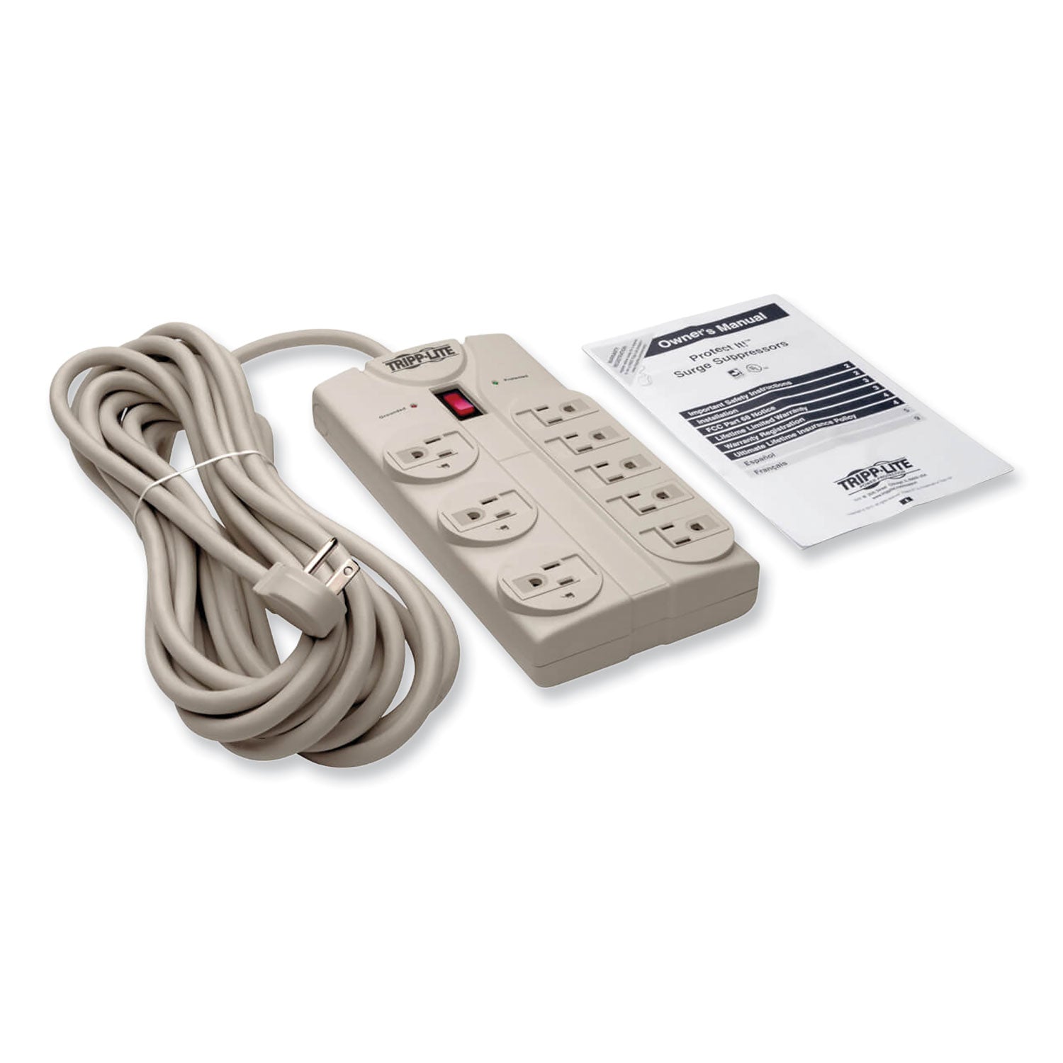 Tripp Lite by Eaton Protect It! Surge Protector, 8 AC Outlets, 25 ft Cord, 1,440 J, Light Gray