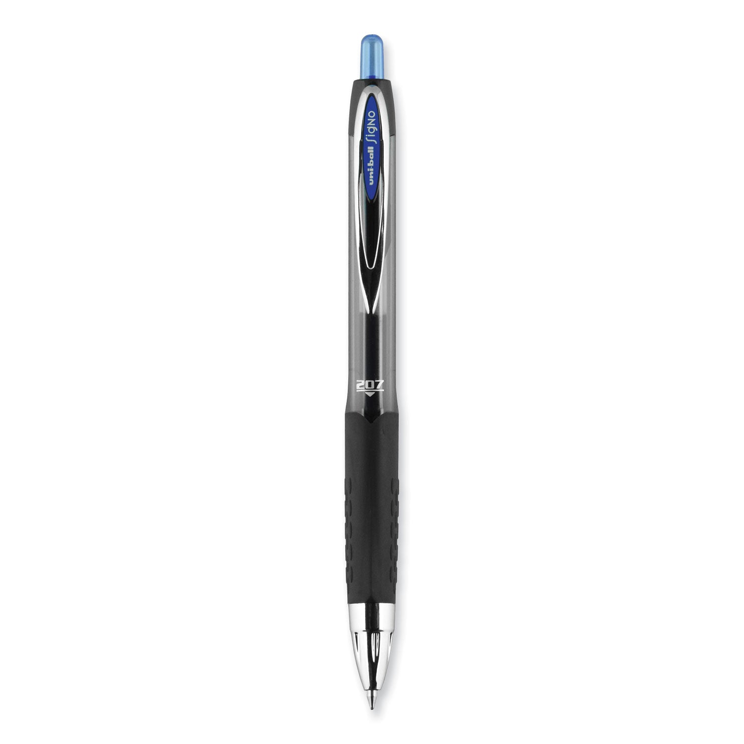 uniball® Signo 207 Gel Pen, Retractable, Medium 0.7 Mm, Blue Ink, Smoke/black/blue Barrel, Dozen