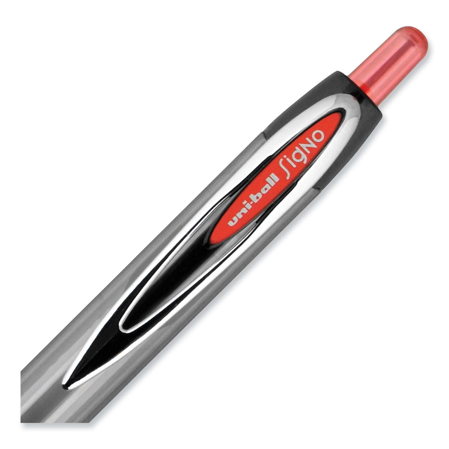 uniball® Signo 207 Gel Pen, Retractable, Medium 0.7 Mm, Red Ink, Smoke/black/red Barrel, Dozen