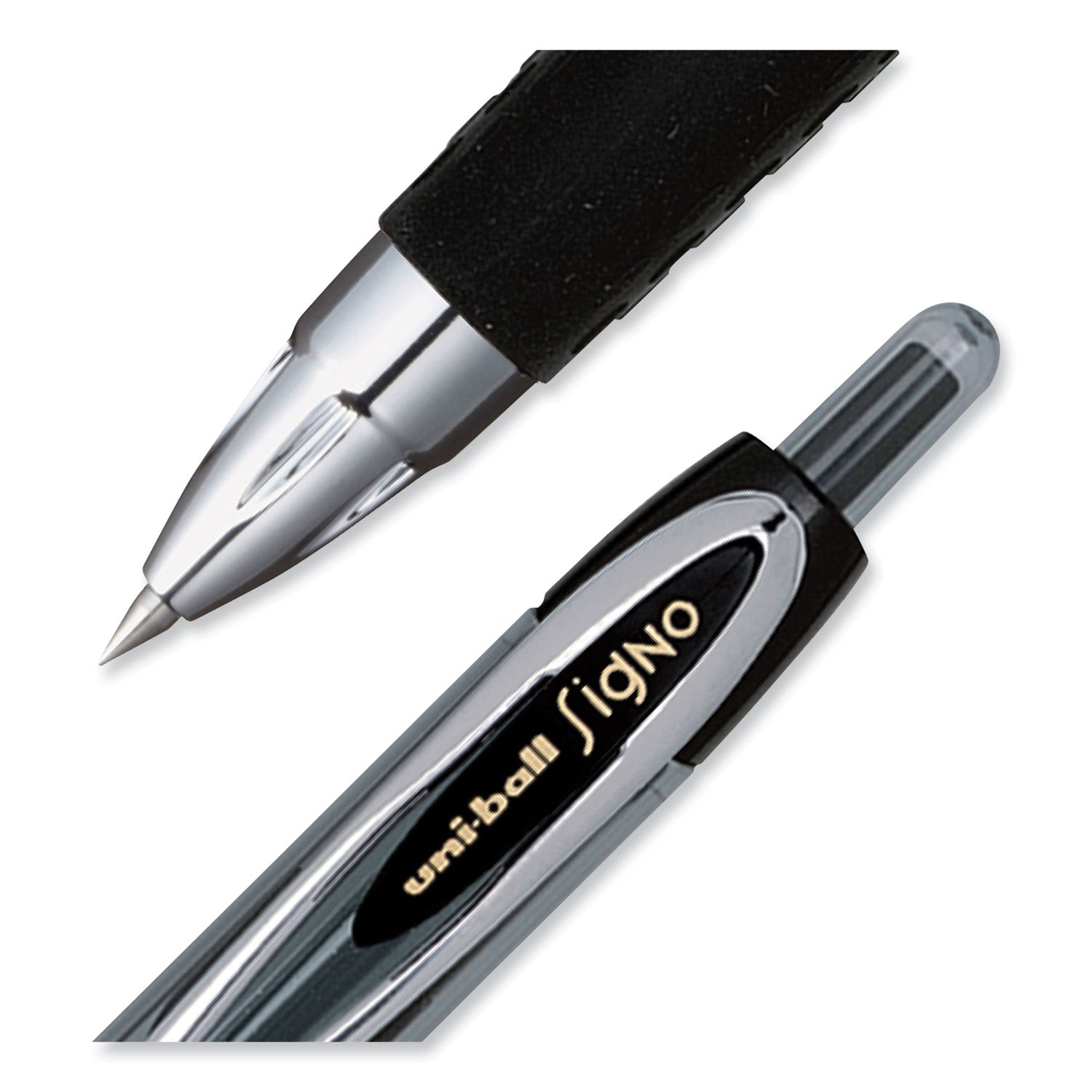 uniball® Signo 207 Gel Pen, Retractable, Fine 0.5 mm, Black Ink, Smoke/Black Barrel, Dozen