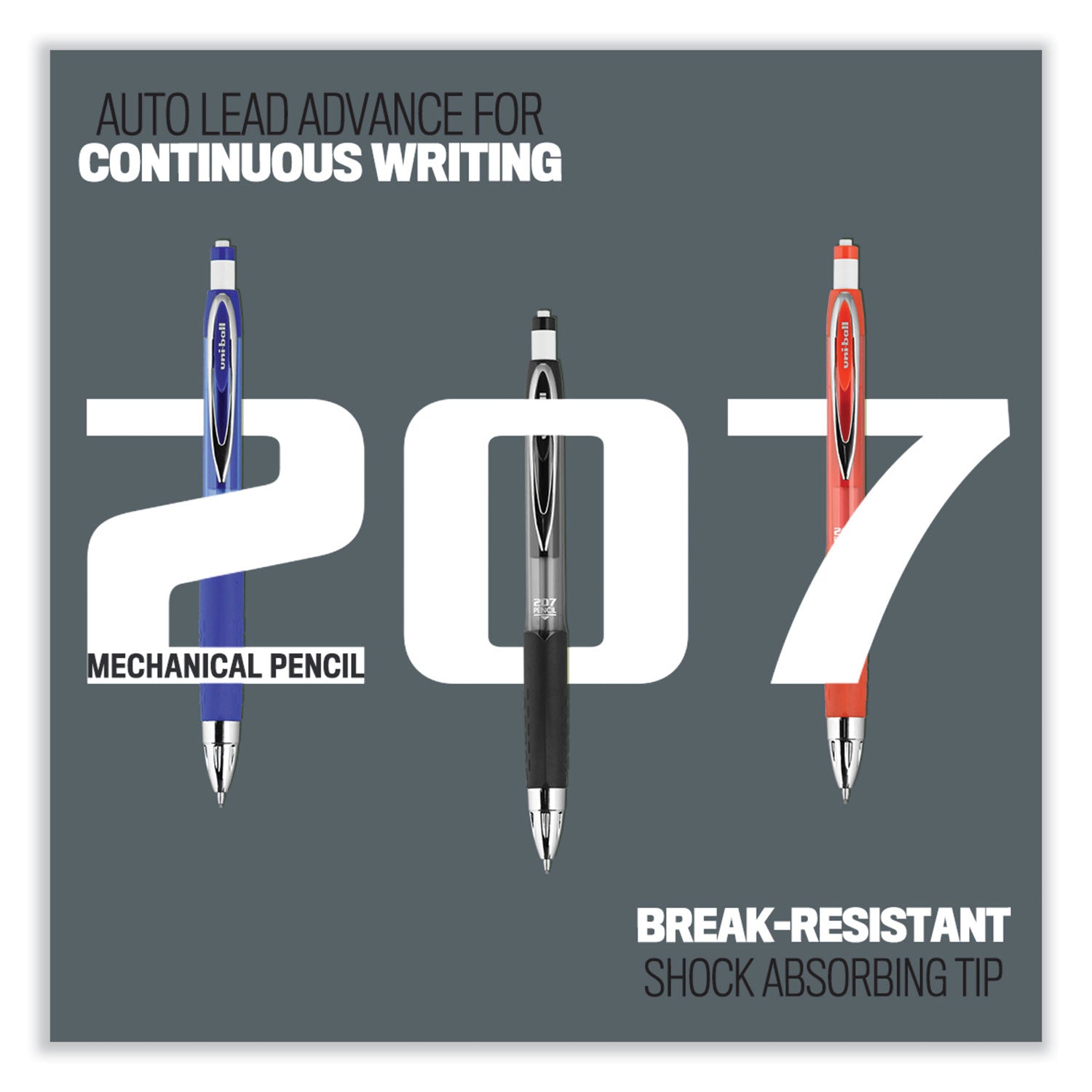 uniball® 207 Mechanical Pencil, 0.7 Mm, Hb (#2), Black Lead, Black Barrel, Dozen