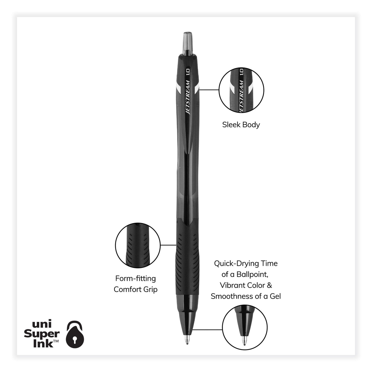 uniball® Jetstream Elements Hybrid Gel Pen, Retractable, Medium 1 mm, Assorted Ink and Barrel Colors, 12/Pack