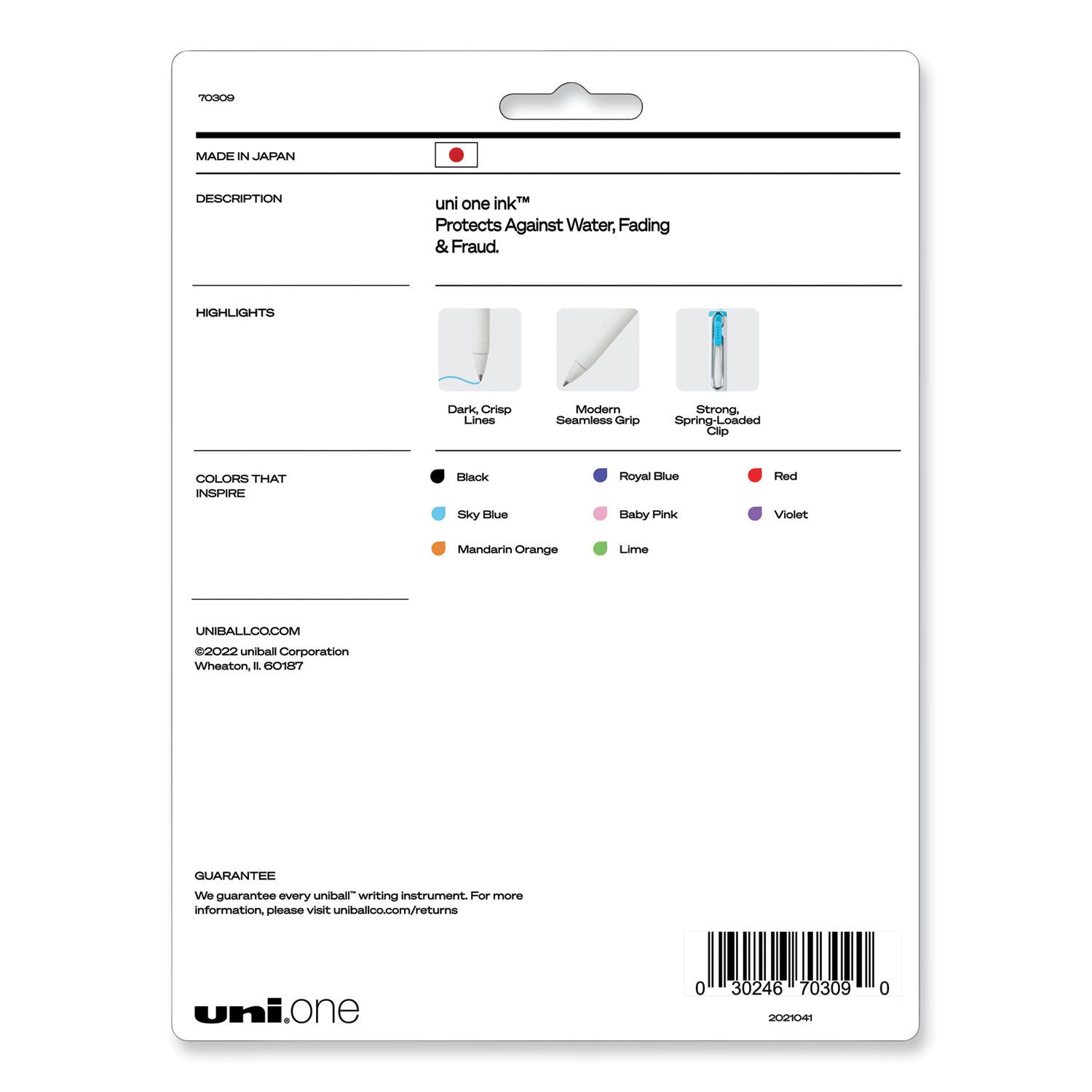 uniball® uniONE Gel Pen, Retractable, Medium 0.7 mm, Assorted Inspirational Ink and Barrel Colors, 8/Pack