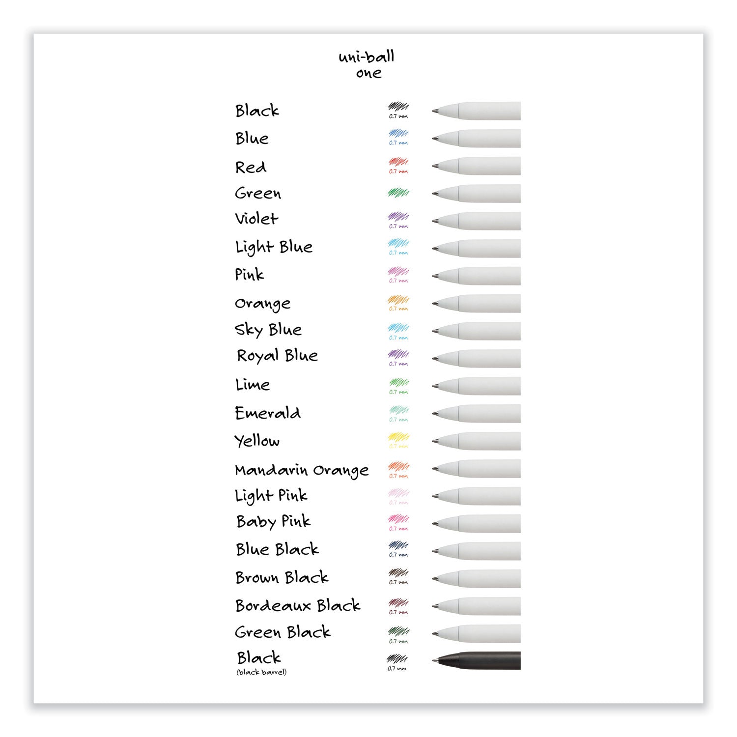 uniball® uniONE Gel Pen, Retractable, Medium 0.7 mm, Black Ink, White/Black Barrel, Dozen