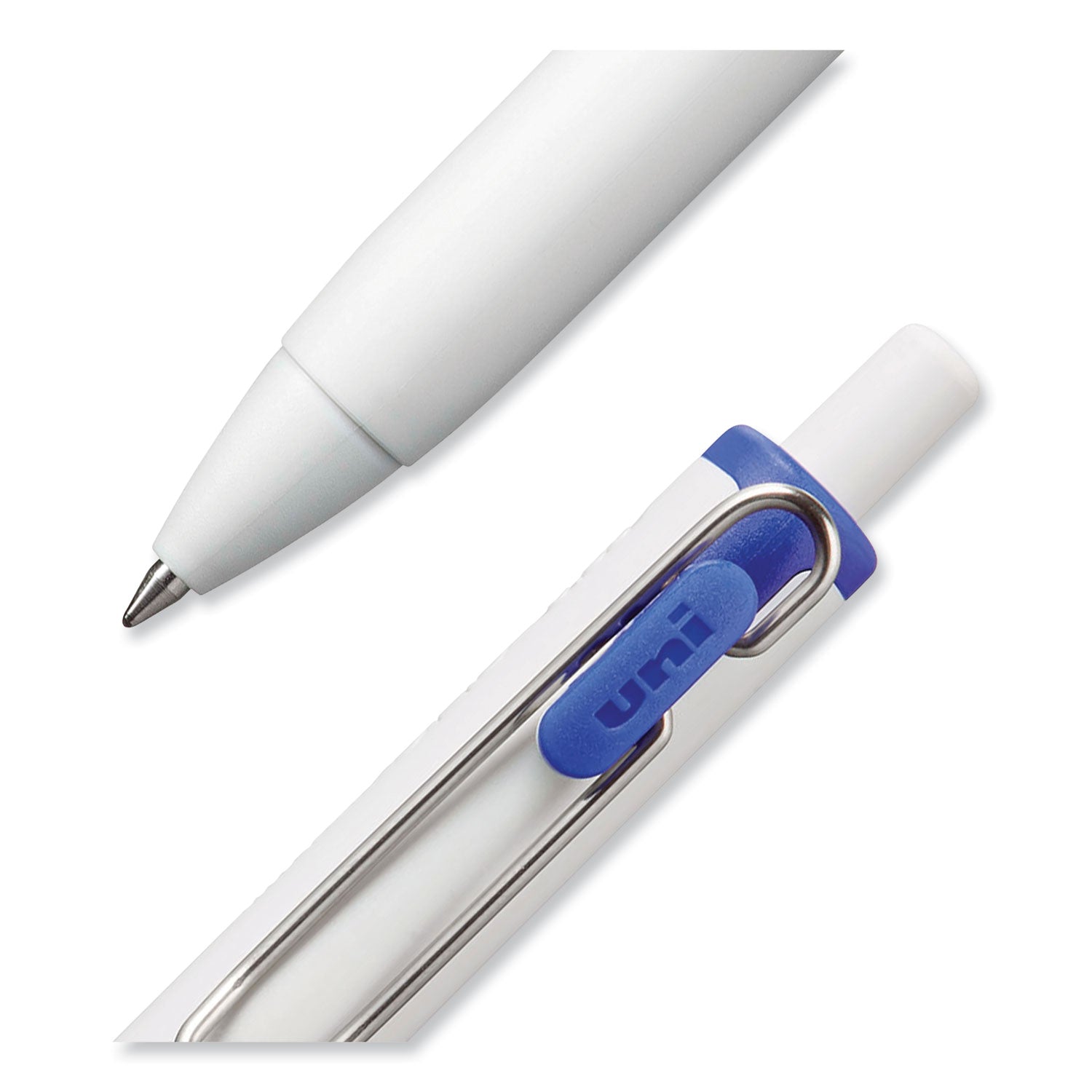 uniball® uniONE Gel Pen, Retractable, Medium 0.7 mm, Blue Ink, White/Blue Barrel, Dozen