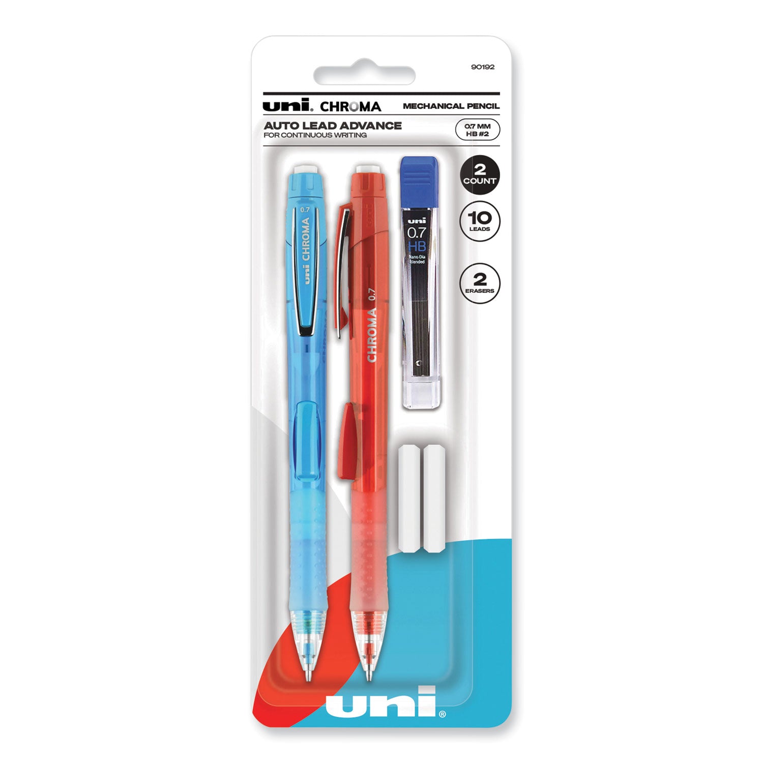 Chroma Mechanical Pencils with Tube of Lead/Erasers, 0.7 mm, HB (#2), Black Lead, Assorted Barrel Colors, 2/Pack