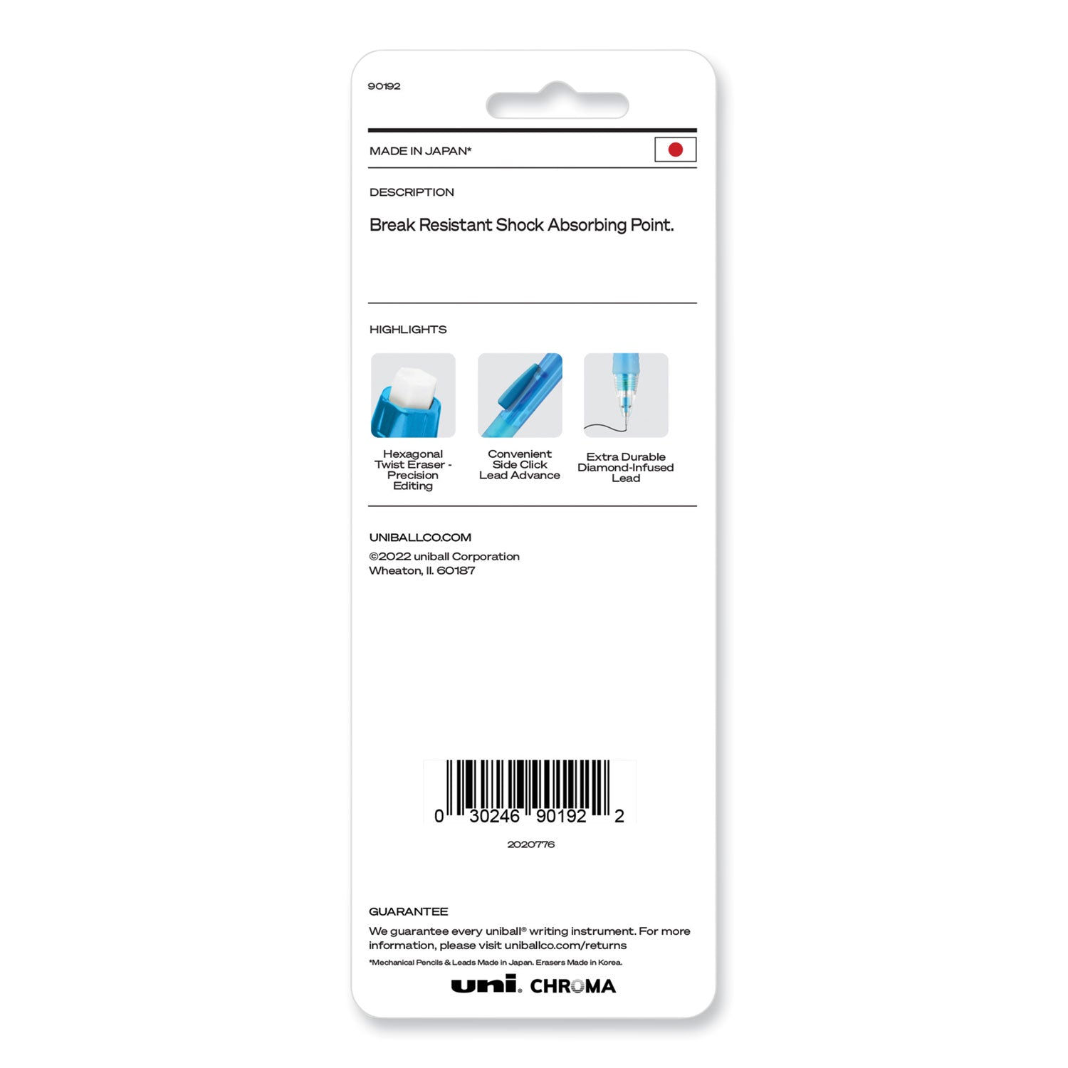 uniball® Chroma Mechanical Pencils with Tube of Lead/Erasers, 0.7 mm, HB (#2), Black Lead, Assorted Barrel Colors, 2/Pack