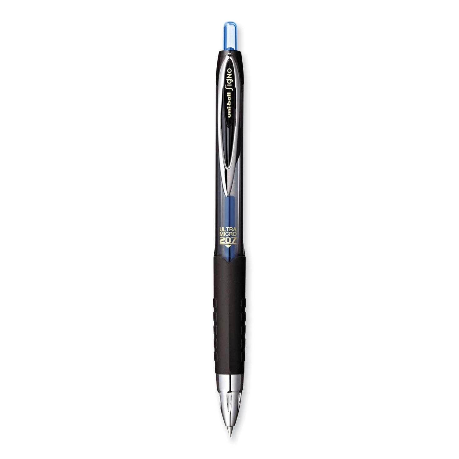 uniball® 207 Ultra Micro Gel Pen, Retractable, Ultra-Micro 0.38 mm, Blue Ink, Clear/Black Barrel