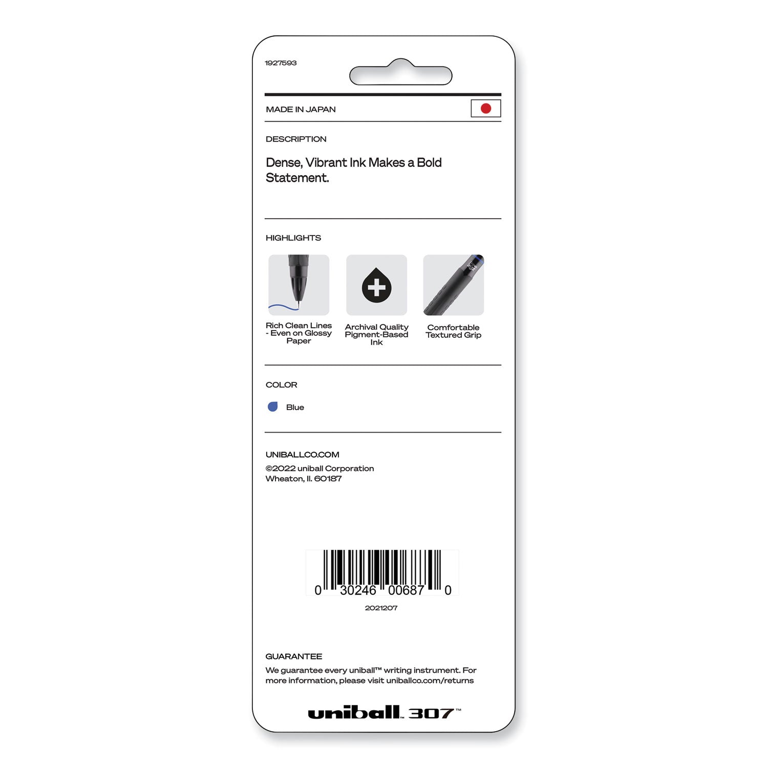 uniball® 307 Gel Pen, Retractable, Medium 0.7 Mm, Blue Ink, Blue Barrel, 3/pack