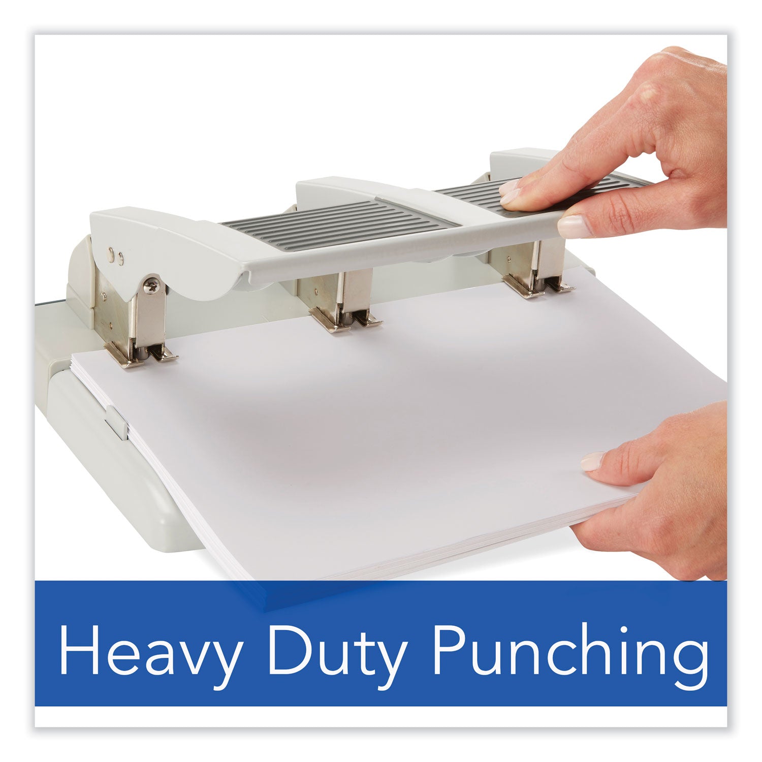 Swingline® 75-Sheet Heavy-Duty High-Capacity Three-Hole Adjustable Punch, 9/32" Holes, Putty/gray