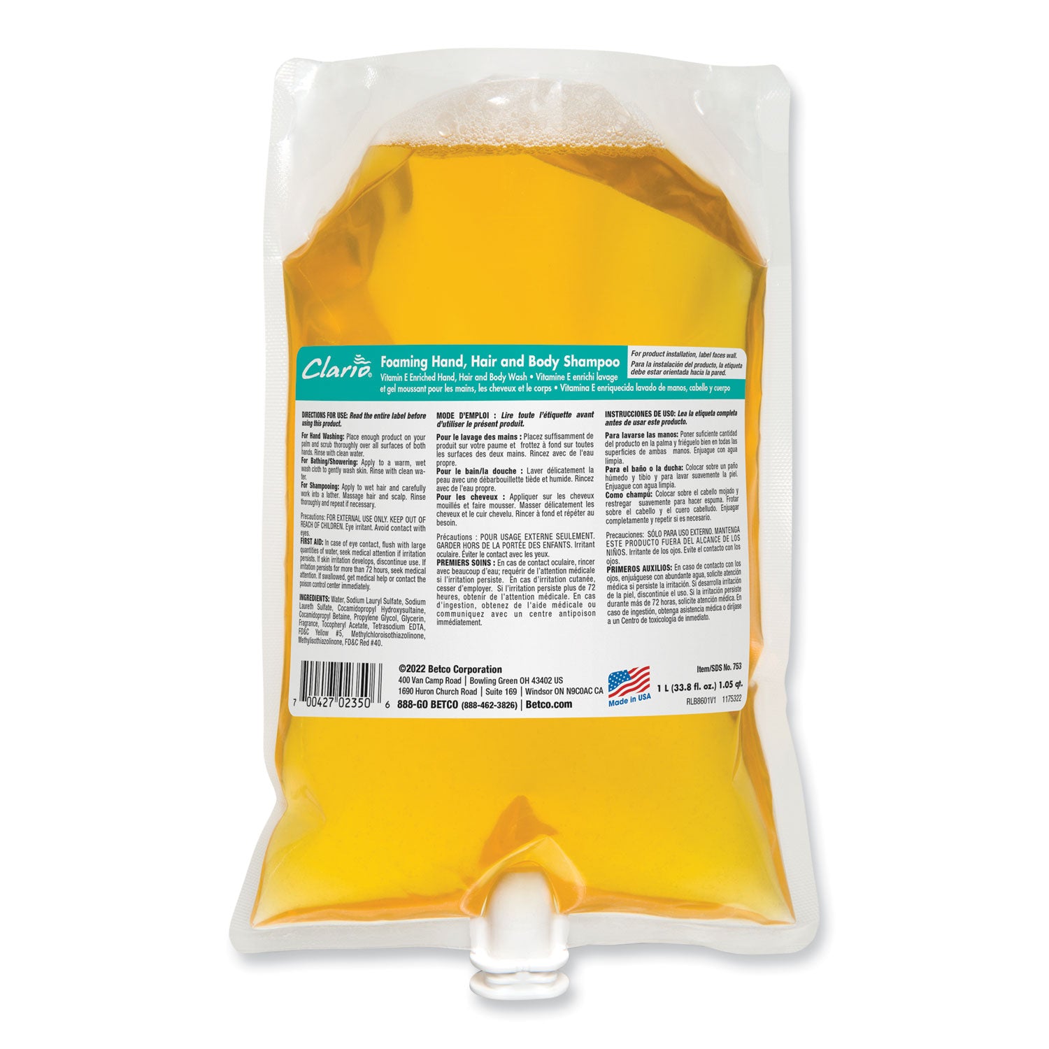 Foaming Hand, Hair and Body Shampoo, Fresh, 1,000 mL, 6/Carton