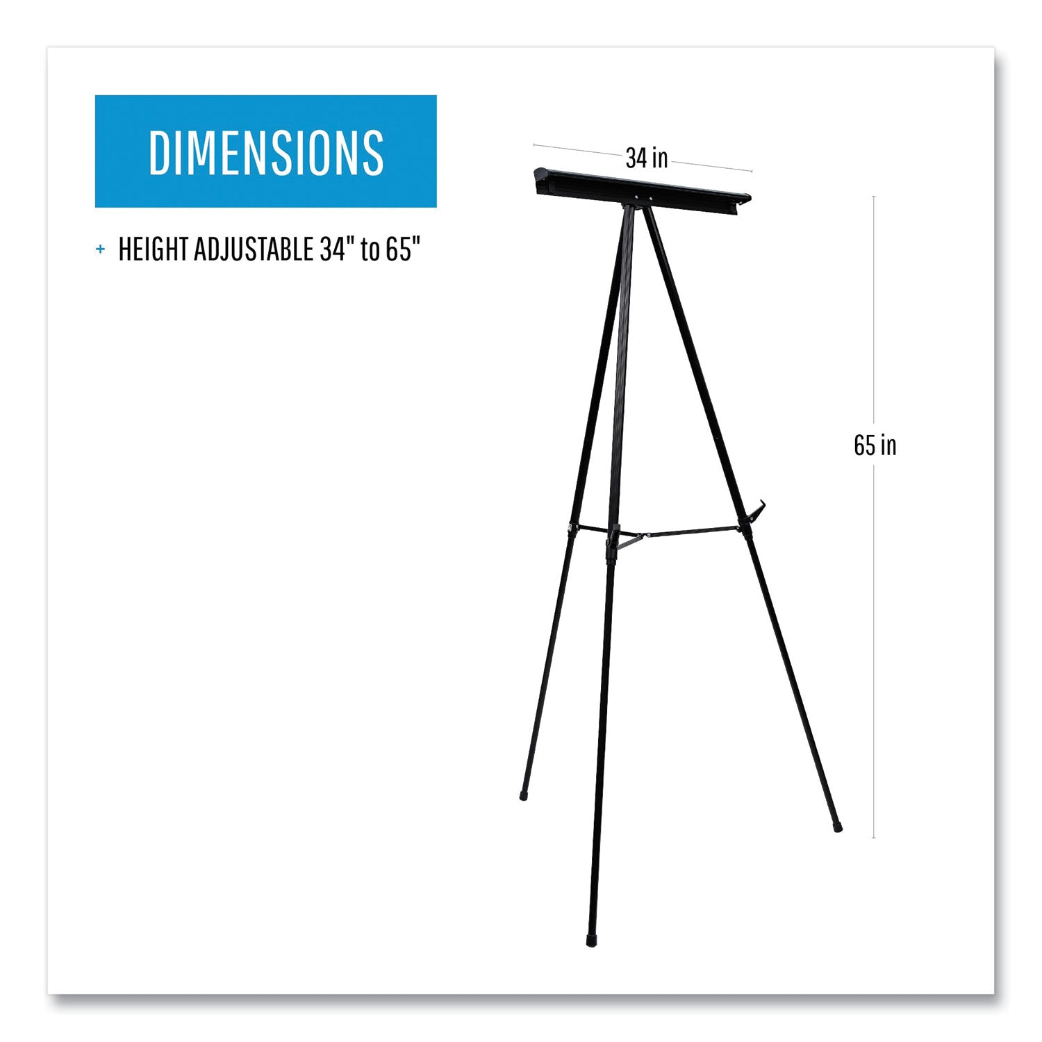 MasterVision® Telescoping Tripod Display Easel, Adjusts 35" To 64" High, Metal, Black