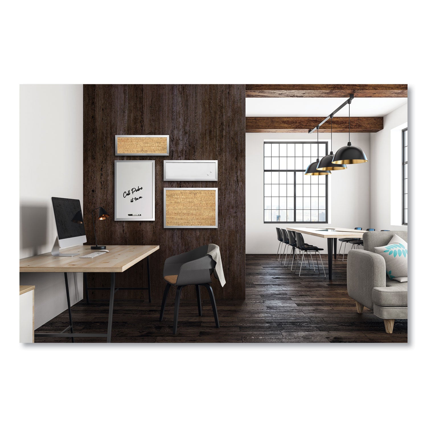 MasterVision® Metallic Silver Positive Flow Message Board Set, (2) Magnetic Dry Erase, (2) Bulletin, Assorted Sizes, Assorted Colors