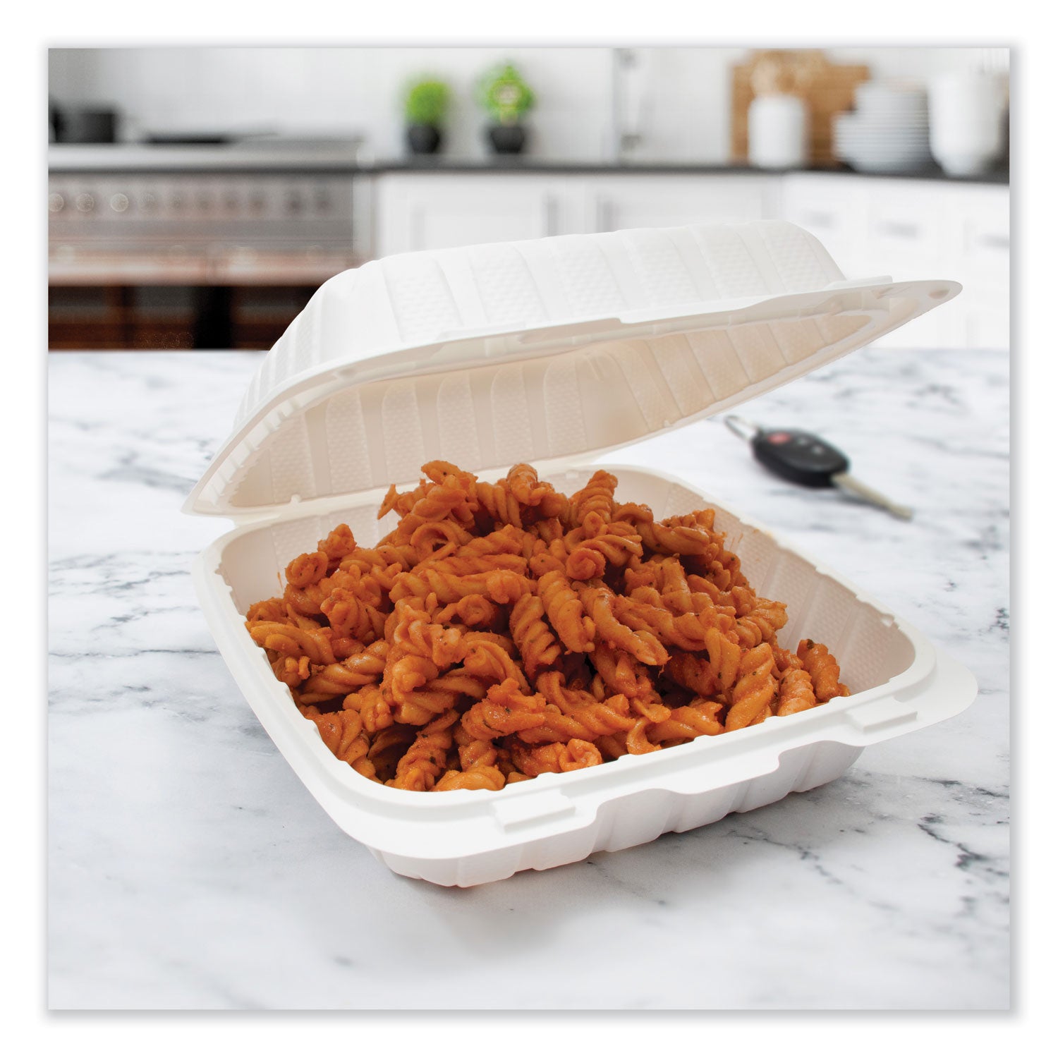 Dart® Hinged Lid Containers, 8.25 x 8 x 3, White, Plastic, 150/Carton