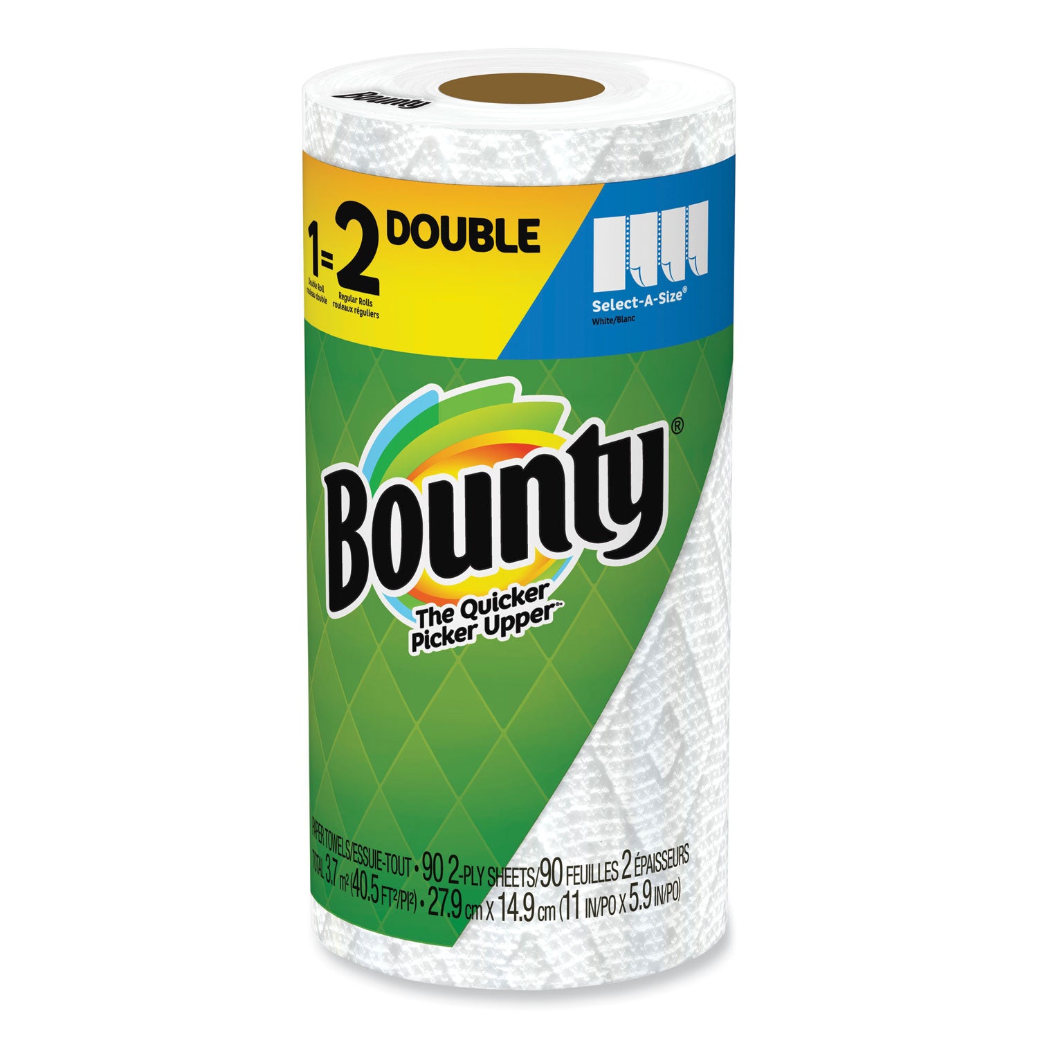 Bounty® Select-a-Size Kitchen Roll Paper Towels, 2-Ply, 5.9 x 11, White, 90 Sheets/Double Roll, 24 Rolls/Carton