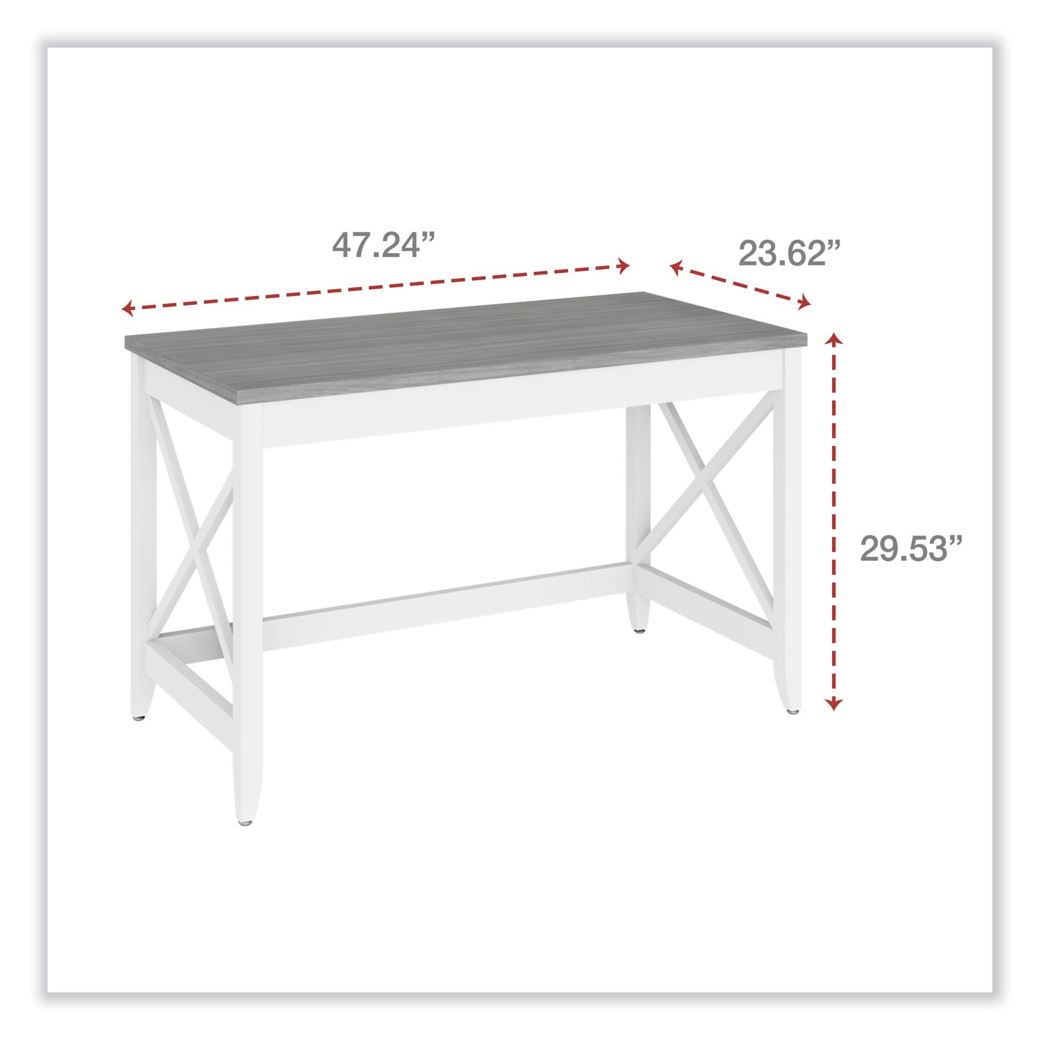 Workspace by Alera® Farmhouse Writing Desk, 47.24" x 23.62" x 29.53", Gray