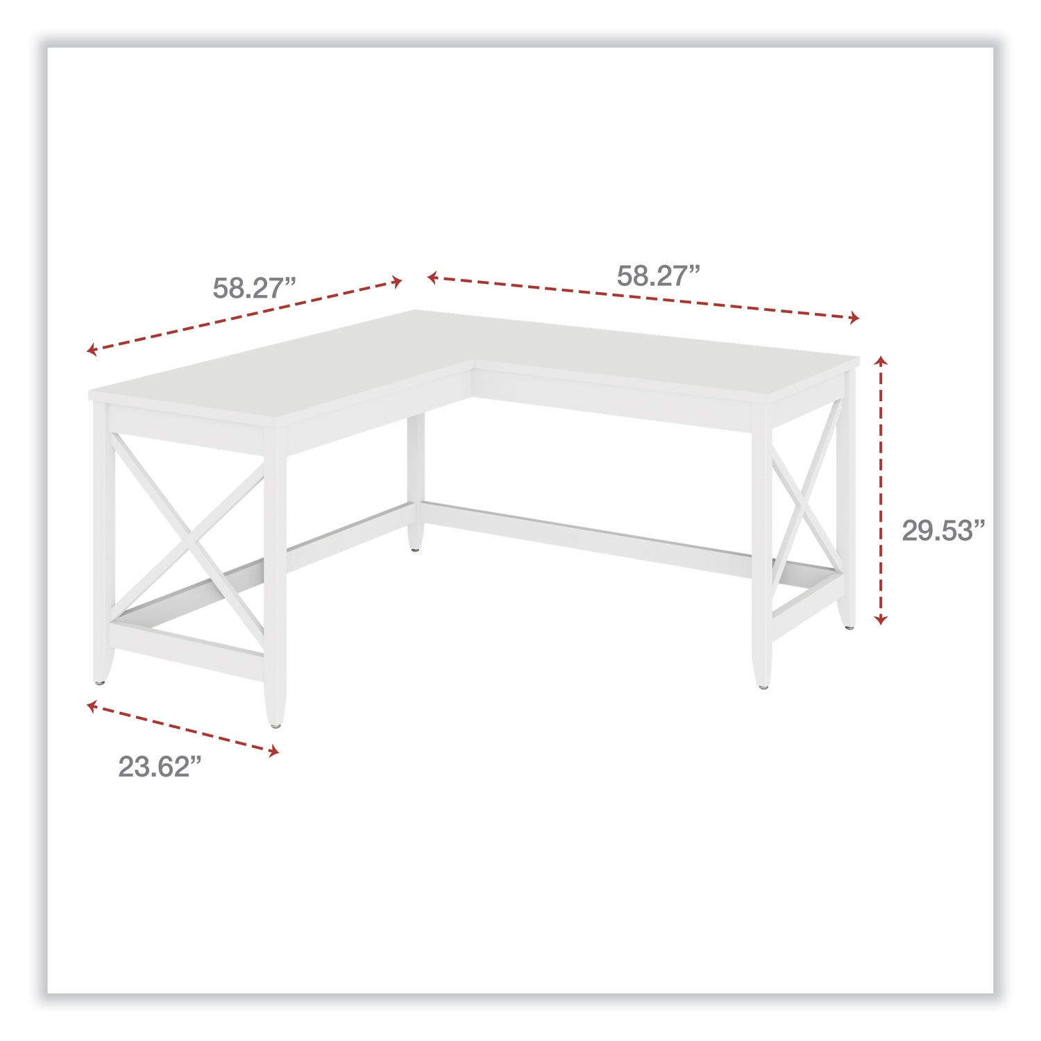 Workspace by Alera® L-Shaped Farmhouse Desk, 58.27" x 58.27" x 29.53", White
