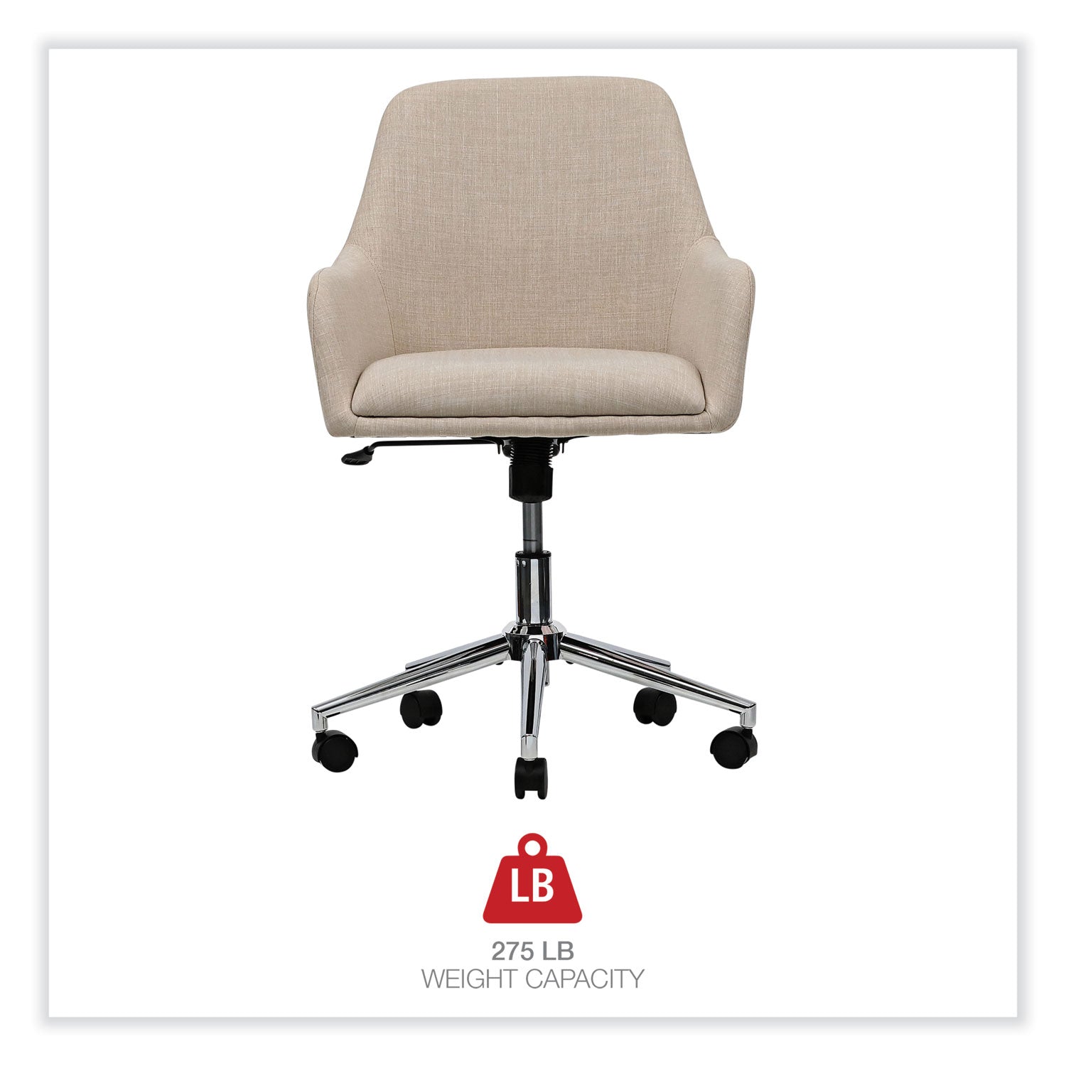 Workspace by Alera® Mid-Century Task Chair, Supports Up to 275 lb, 18.9" to 22.24" Seat Height, Cream Seat, Cream Back
