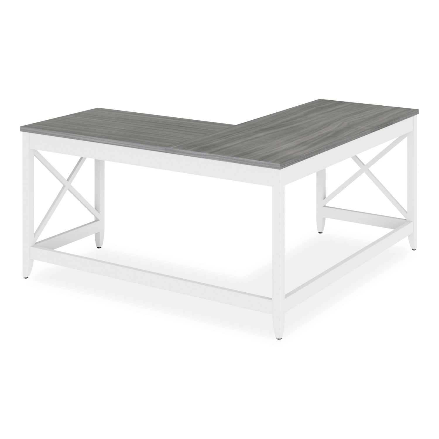 Workspace by Alera® L-Shaped Farmhouse Desk, 58.27" x 58.27" x 29.53", Gray/White