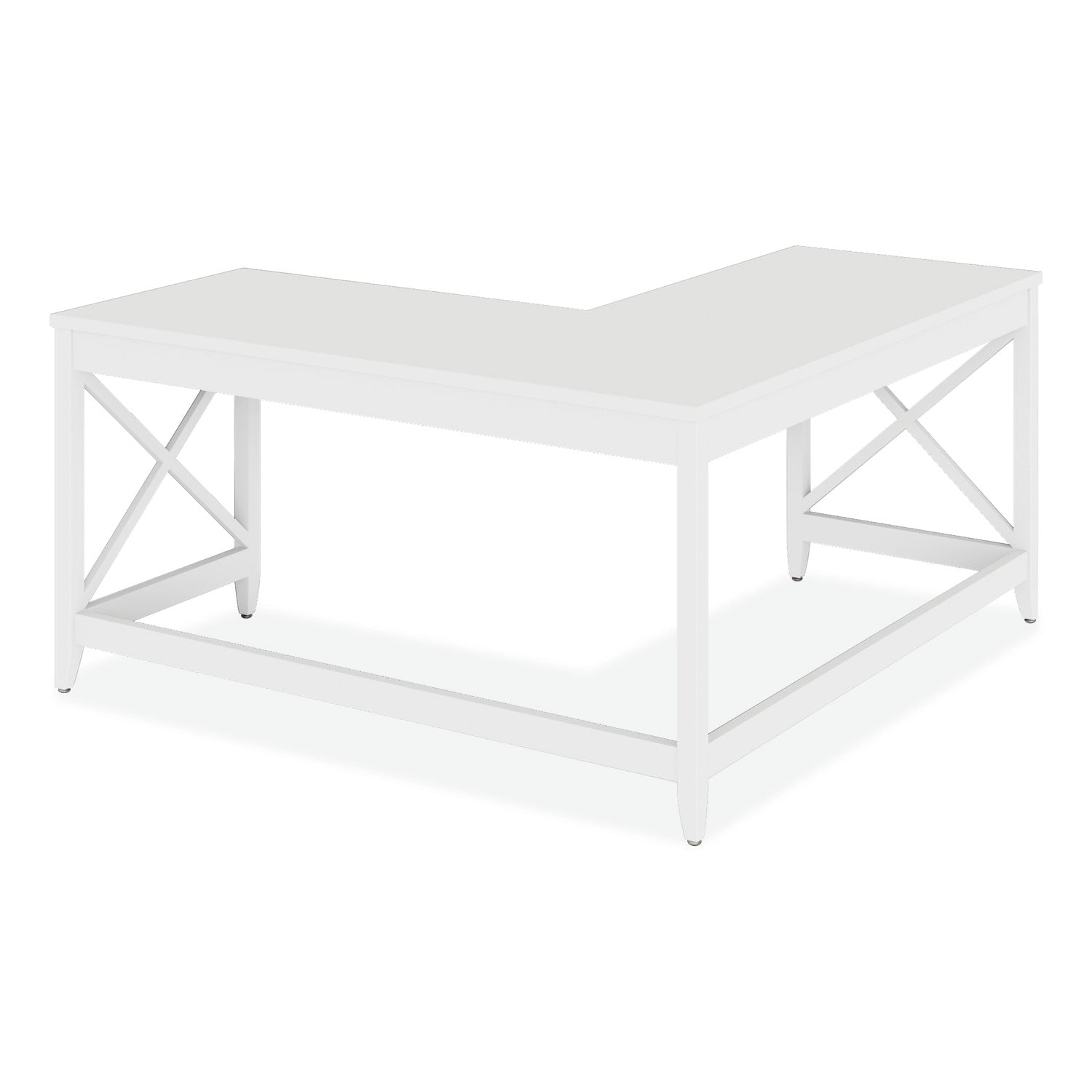 Workspace by Alera® L-Shaped Farmhouse Desk, 58.27" x 58.27" x 29.53", White