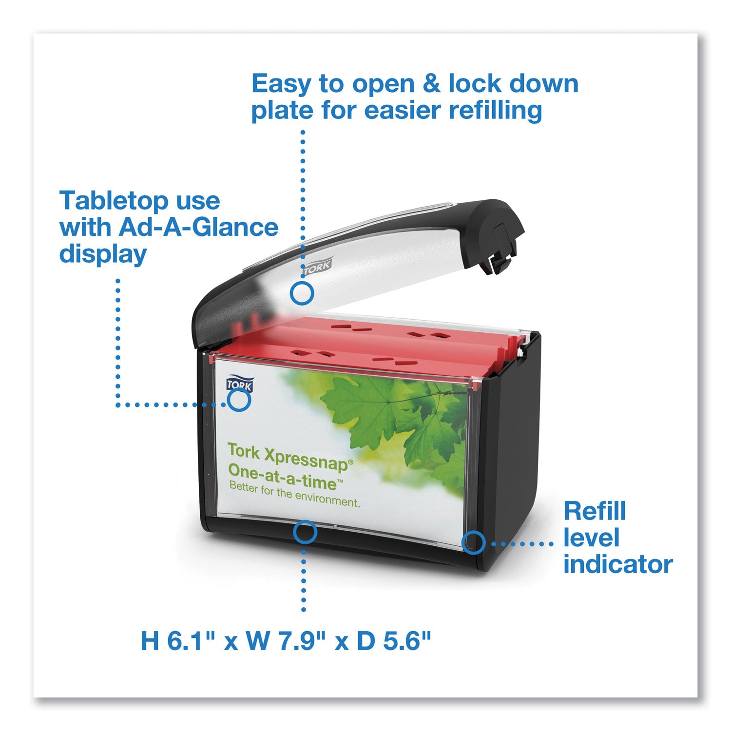 Tork® Xpressnap Tabletop Napkin Dispenser, 7.9 X 5.6 X 7.9, Black