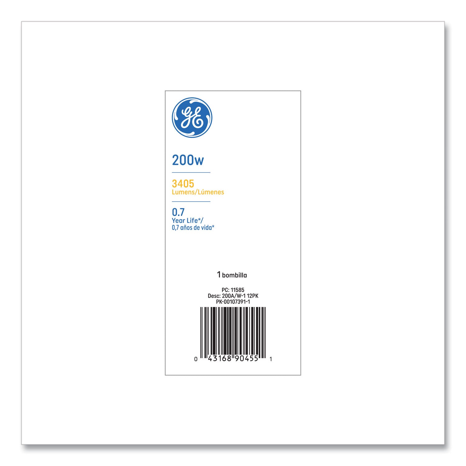 GE Incandescent Basic Bulb, A21, 200 W, Soft White
