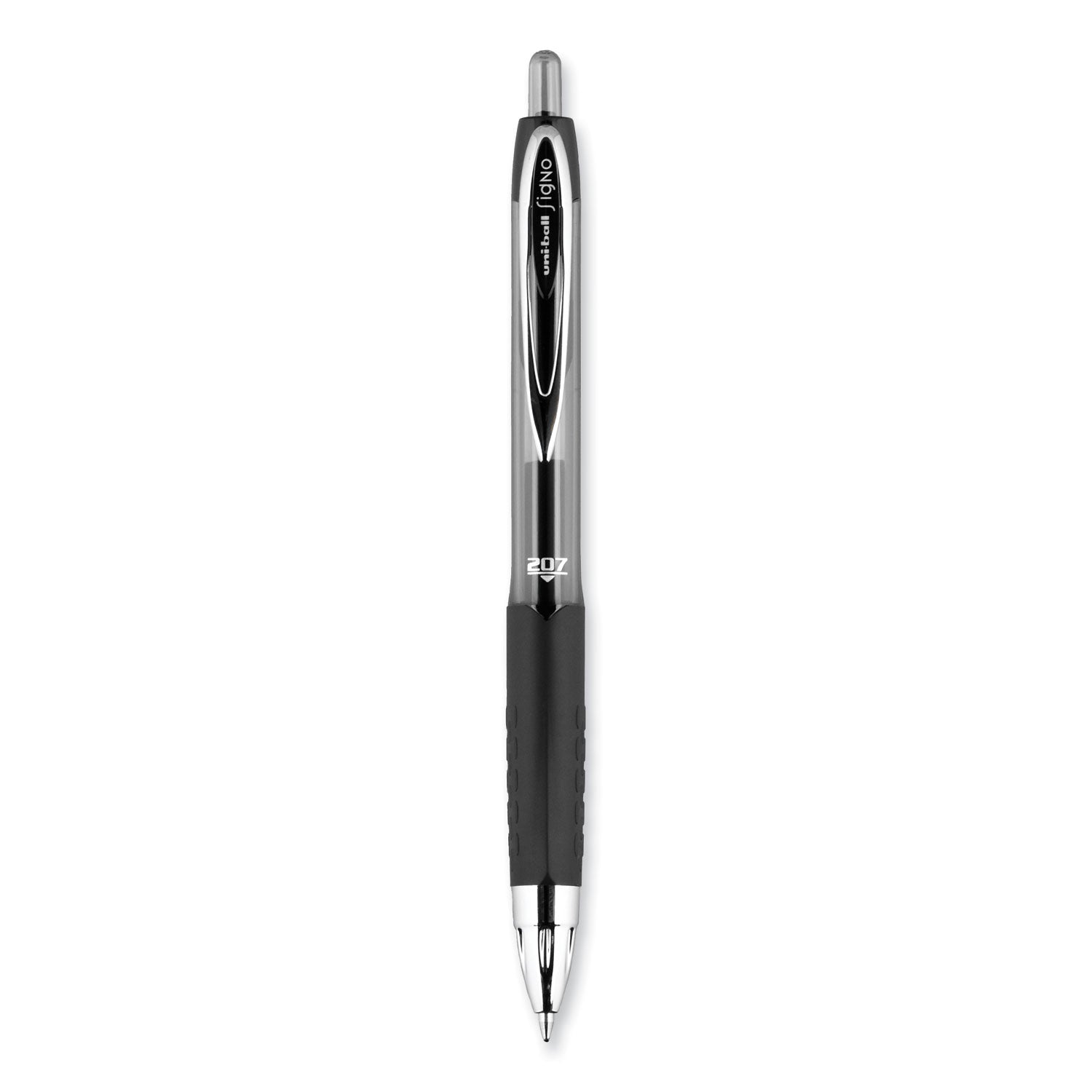 uniball® Signo 207 Gel Pen, Retractable, Medium 0.7 mm, Black Ink, Clear/Black Barrel, 5/Pack