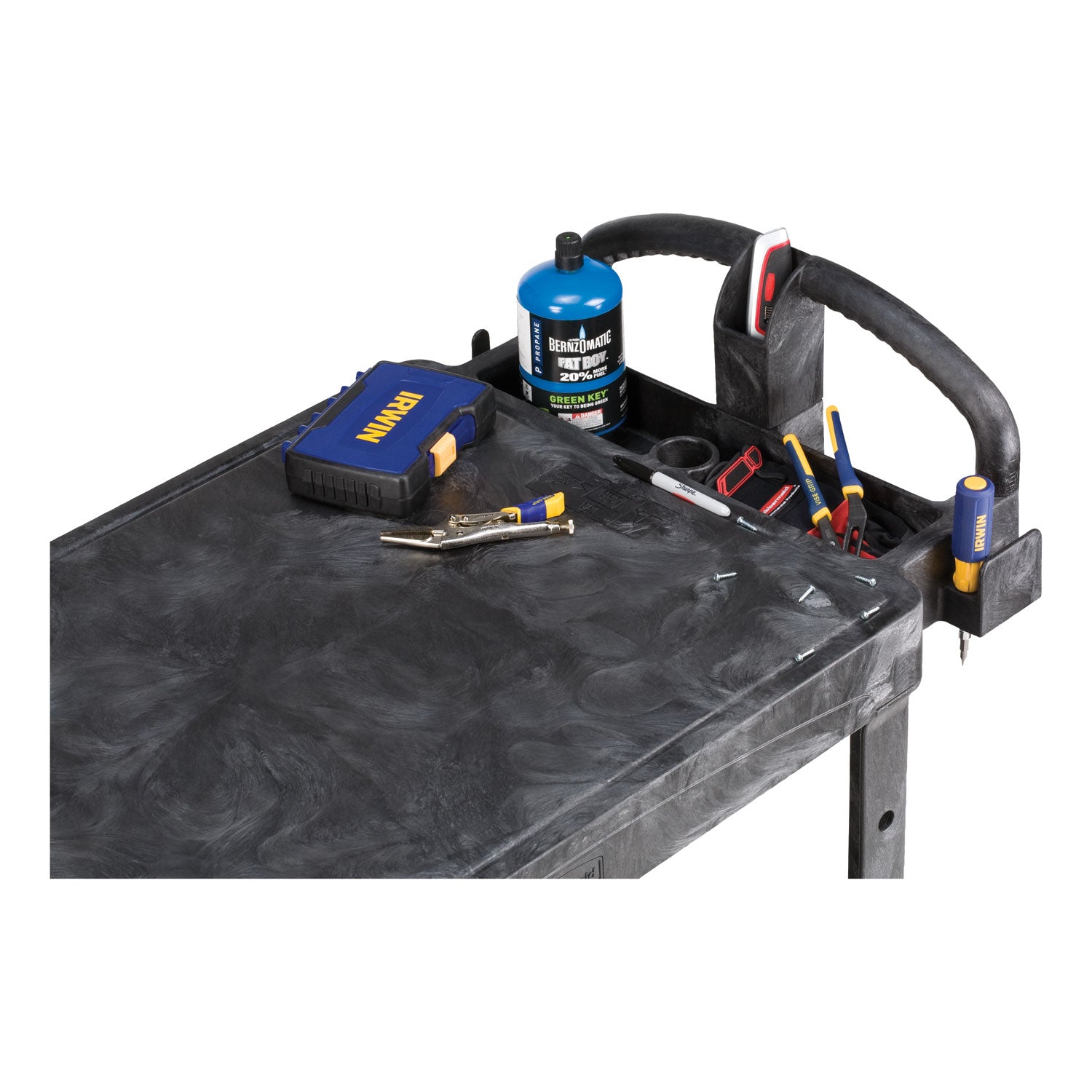 Rubbermaid® Commercial Flat Shelf Utility Cart, Plastic, 2 Shelves, 500 lb Capacity, 25.25" x 44" x 38.13", Black