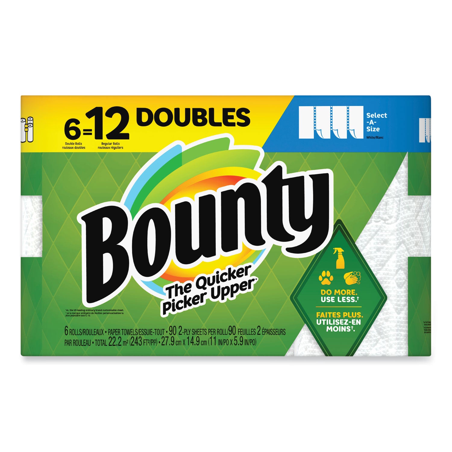 Bounty® Select-a-Size Kitchen Roll Paper Towels, 2-Ply, 6 x 11, White, 90 Sheets/Double Roll, 6 Rolls/Carton
