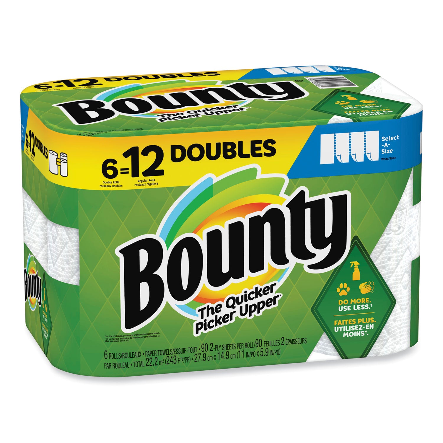 Bounty® Select-a-Size Kitchen Roll Paper Towels, 2-Ply, 6 x 11, White, 90 Sheets/Double Roll, 6 Rolls/Carton