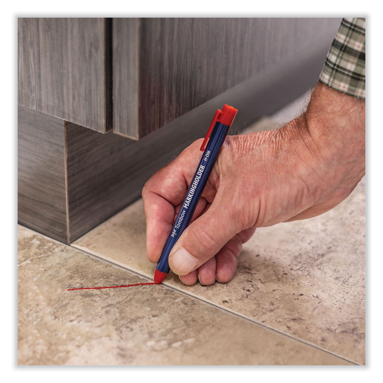 Tombow® Wax-Based Marking Pencil, 4.4 Mm, Red Wax, Navy Blue Barrel, 10/box