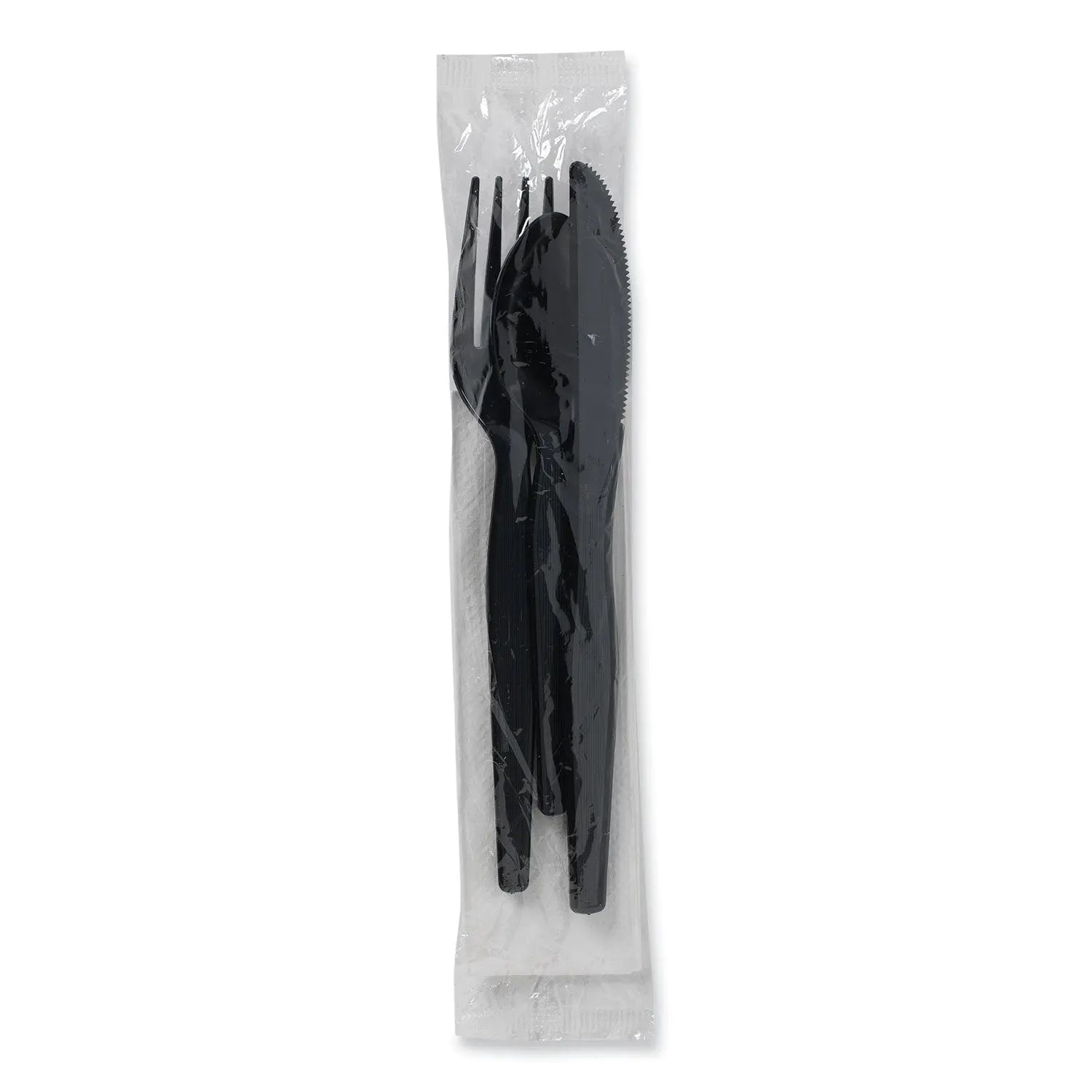 Dixie® Individually Wrapped Heavyweight Cutlery Set, Fork/Knife/Napkin/Spoon, Plastic, Black, 250/Carton Dixie® Flipcost