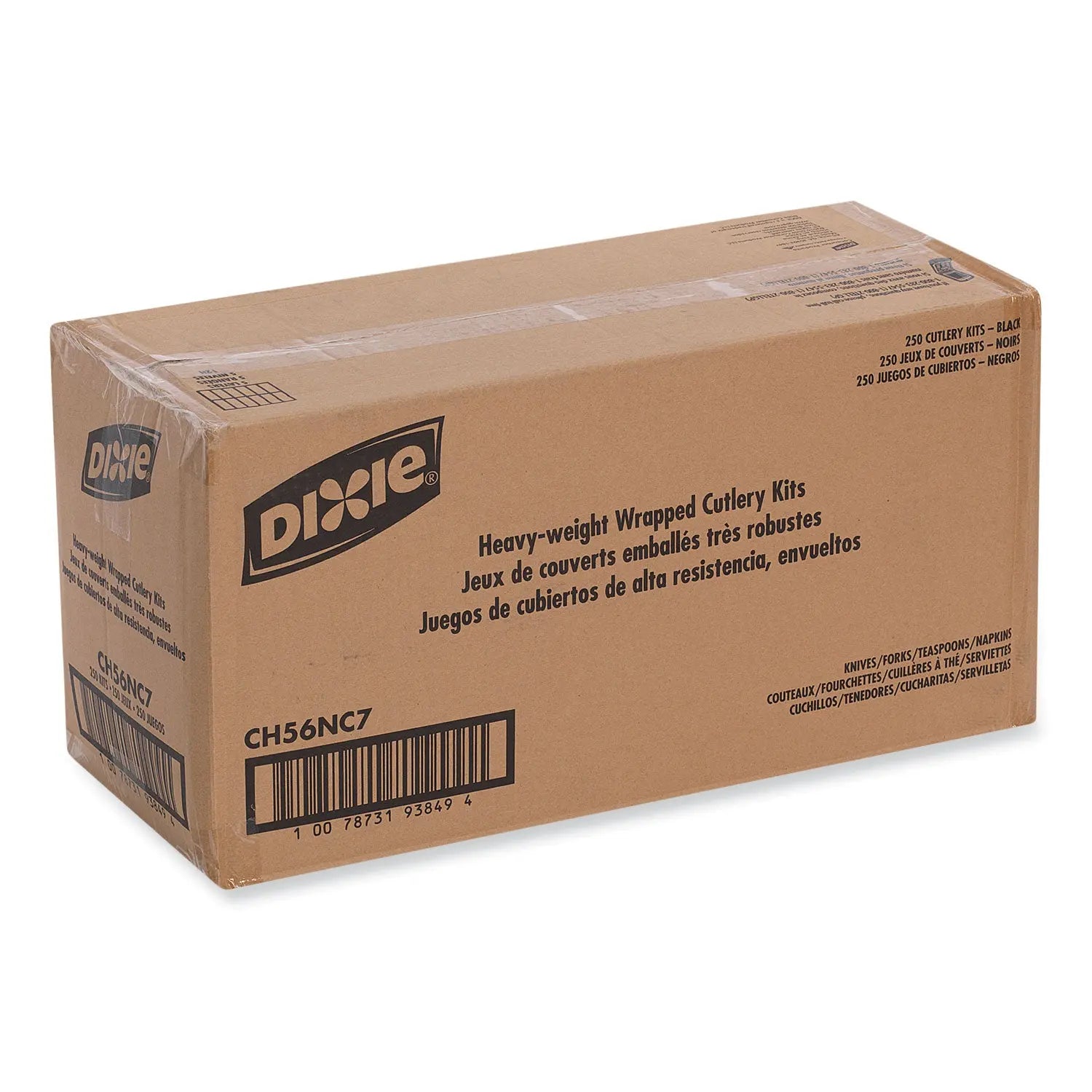 Dixie® Individually Wrapped Heavyweight Cutlery Set, Fork/Knife/Napkin/Spoon, Plastic, Black, 250/Carton Dixie® Flipcost