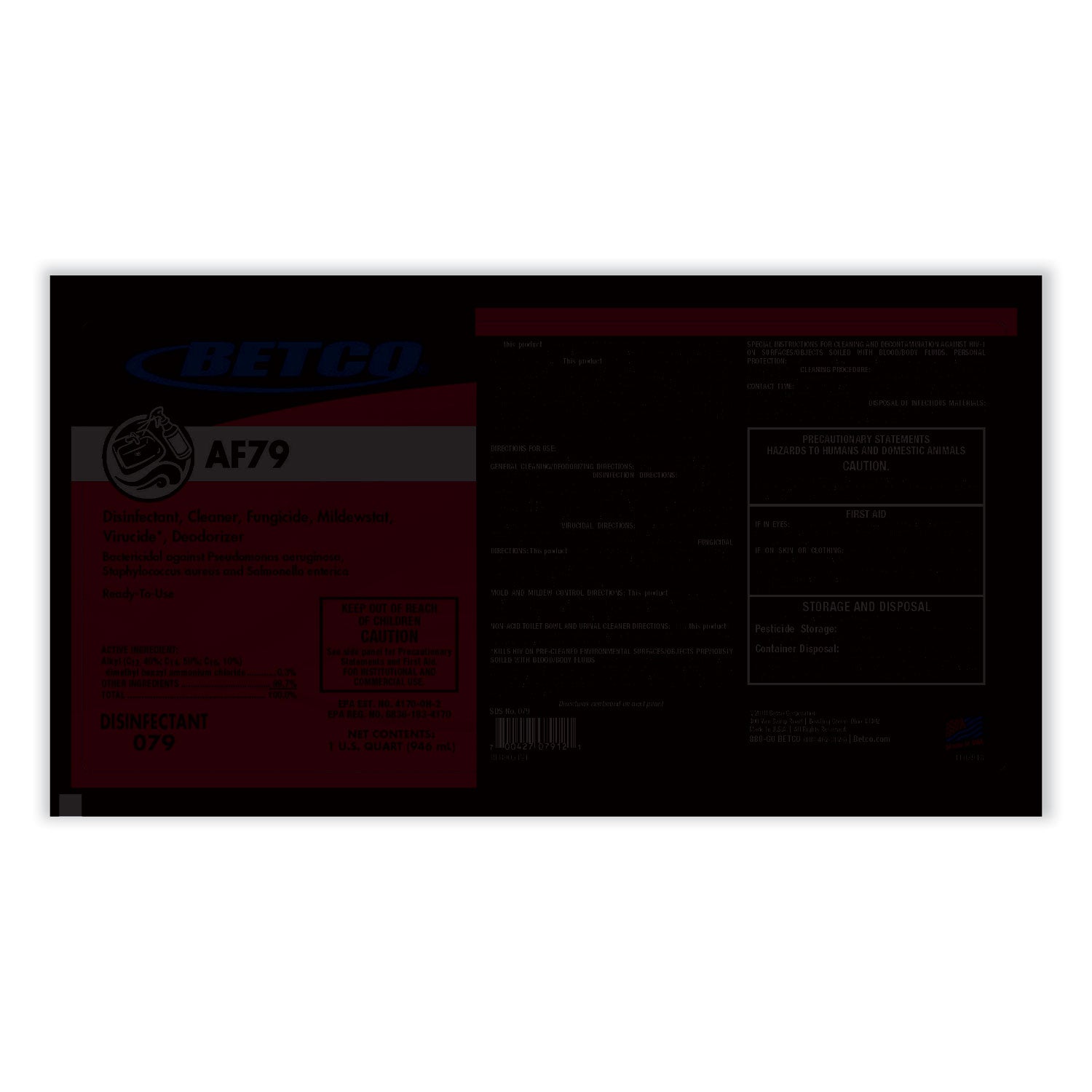 Betco® Af79 Disinfectant Cleaner, Citrus Bouquet Scent, 32 Oz Bottle, 12/carton