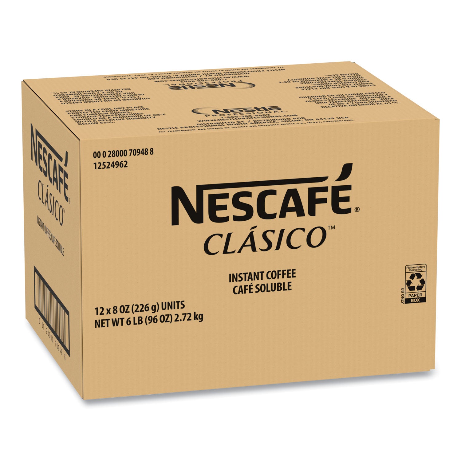 Nescafé® Clasico Dark Roast Instant Coffee, 8 oz, 12/Carton