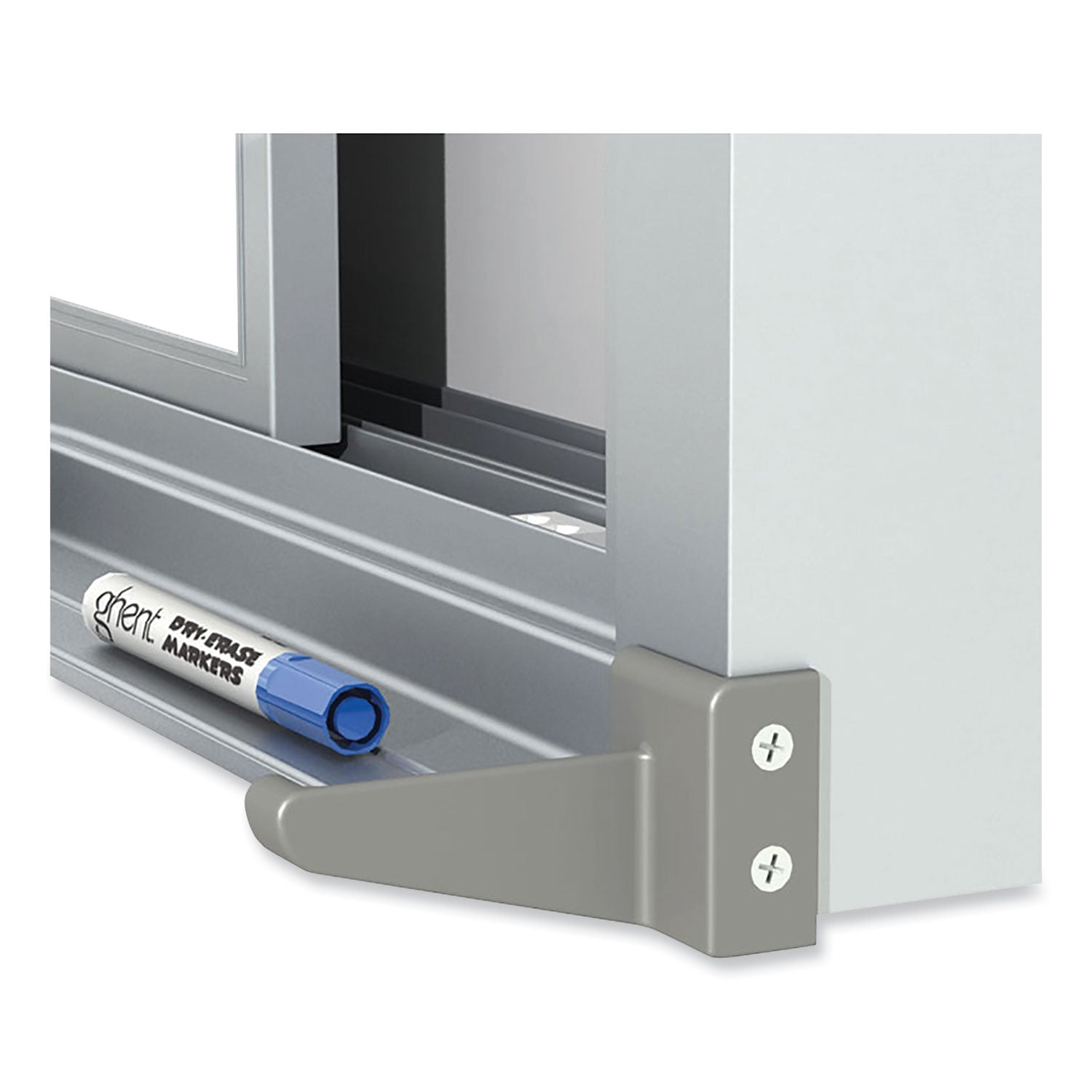 Ghent Horizontal Sliding Porcelain Magnetic Whiteboard, 120" x 48", White Surface, Satin Aluminum Frame