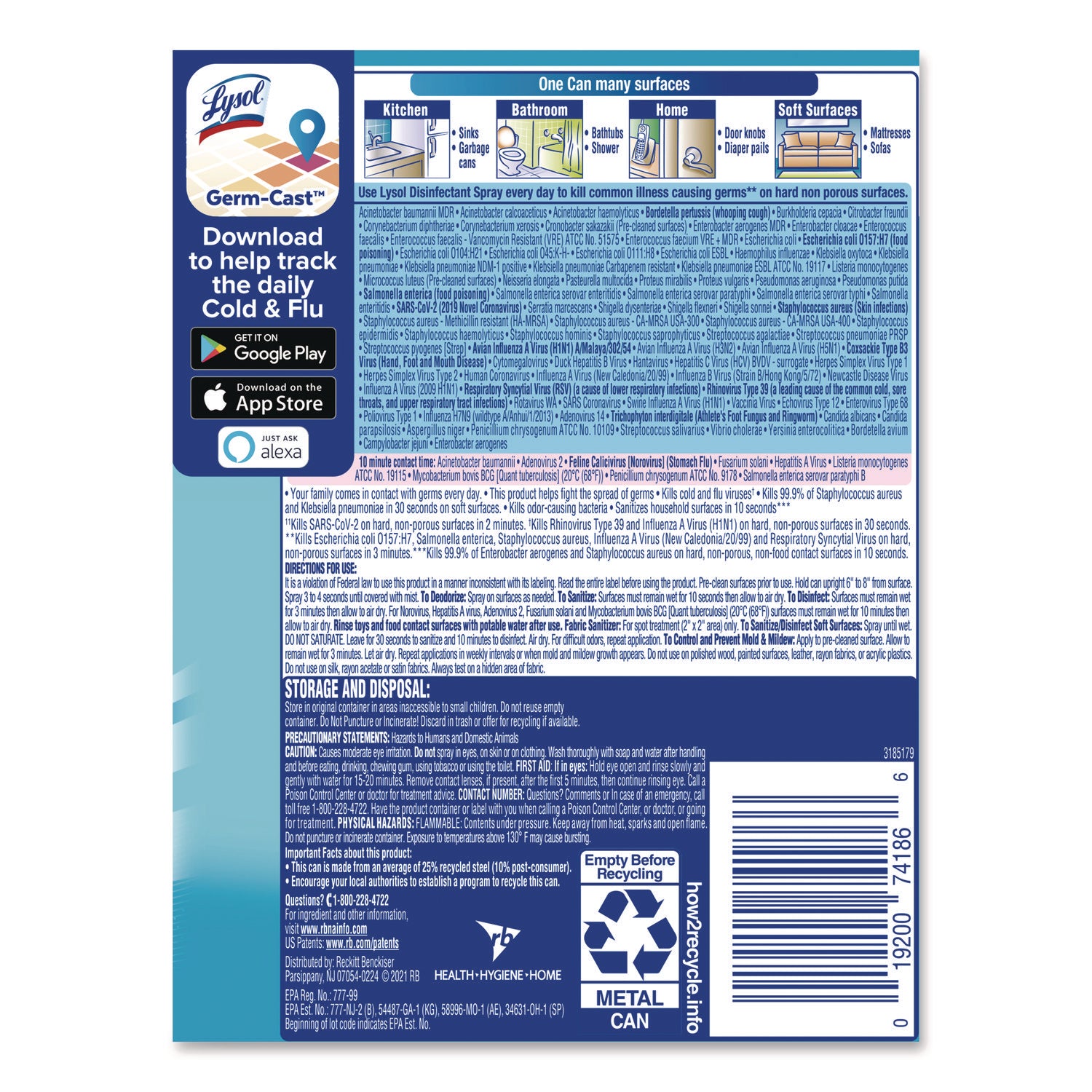 LYSOL® Brand Disinfectant Spray, Crisp Linen Scent, 12.5 Oz Aerosol Spray