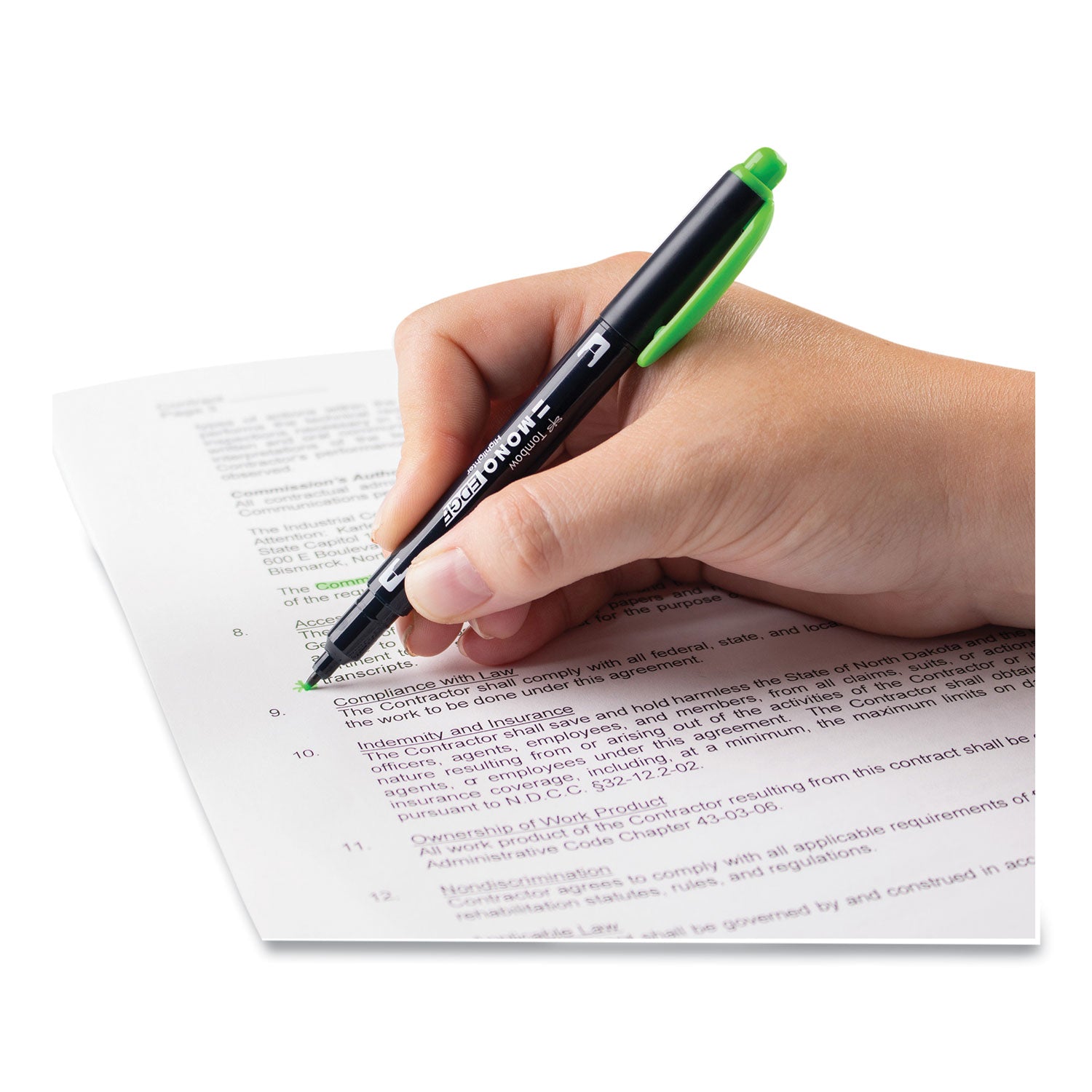 Tombow® Mono® Highlighters, Yellow Green Ink, Bullet/Chisel Tip, Yellow Green Barrel, 10/Box