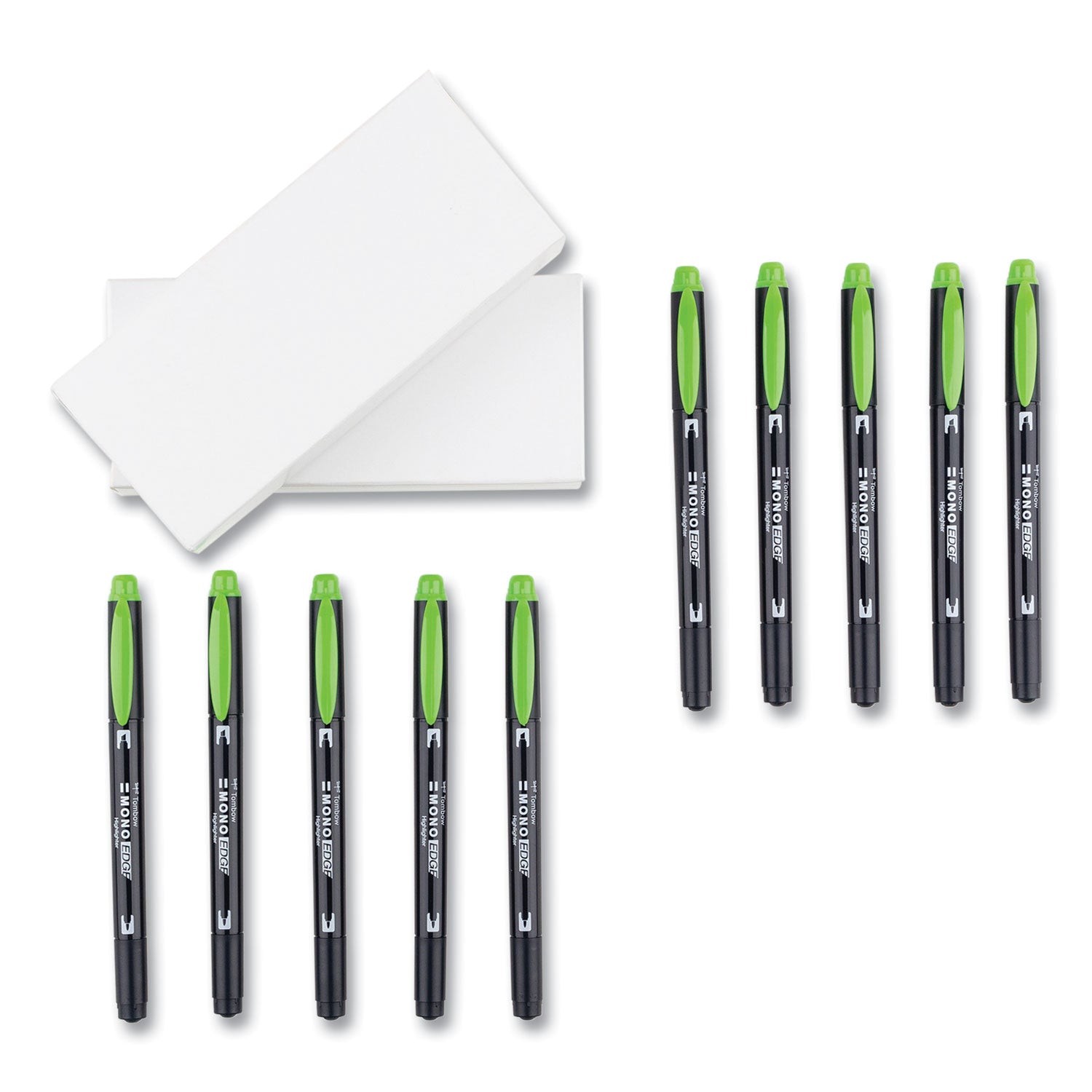Tombow® Mono® Highlighters, Yellow Green Ink, Bullet/Chisel Tip, Yellow Green Barrel, 10/Box