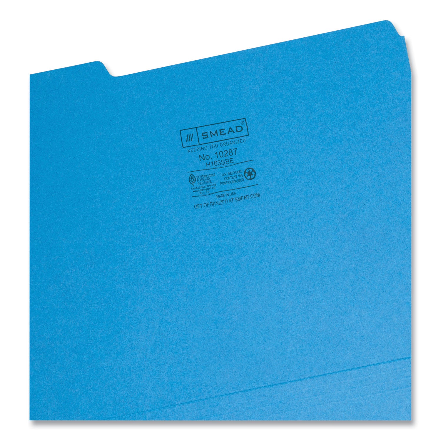 Smead Interior File Folders, 1/3-Cut Tabs: Assorted, Letter Size, 0.75" Expansion, Sky Blue, 100/Box