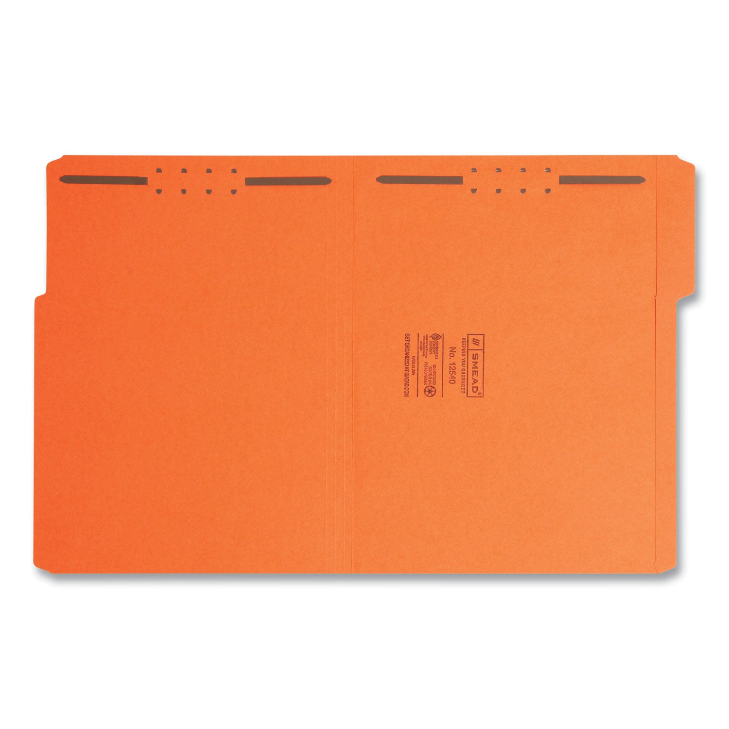 Smead Top Tab Colored Fastener Folders, 0.75" Expansion, 2 Fasteners, Letter Size, Orange Exterior, 50/Box