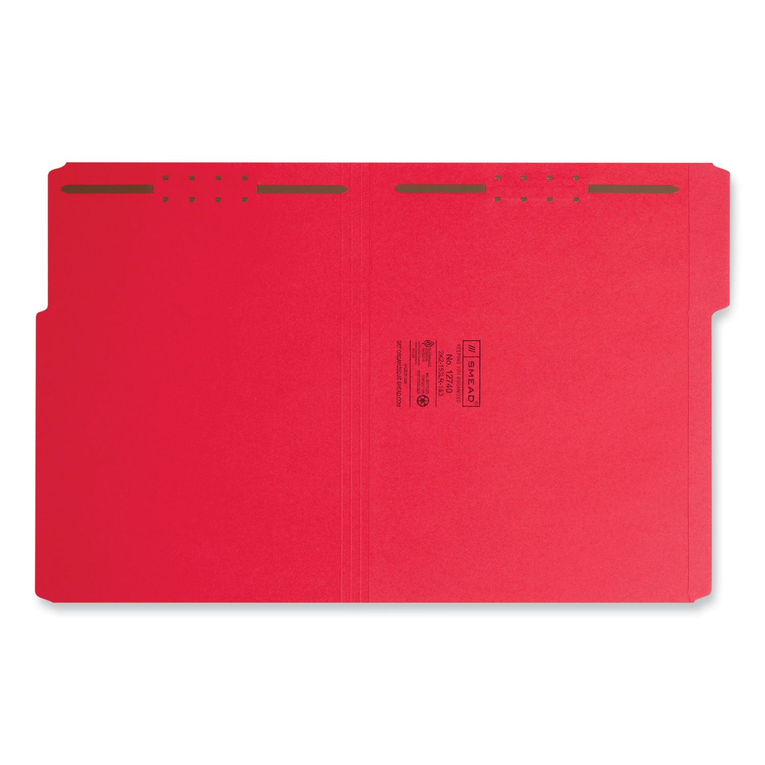 Smead Top Tab Colored Fastener Folders, 0.75" Expansion, 2 Fasteners, Letter Size, Red Exterior, 50/Box