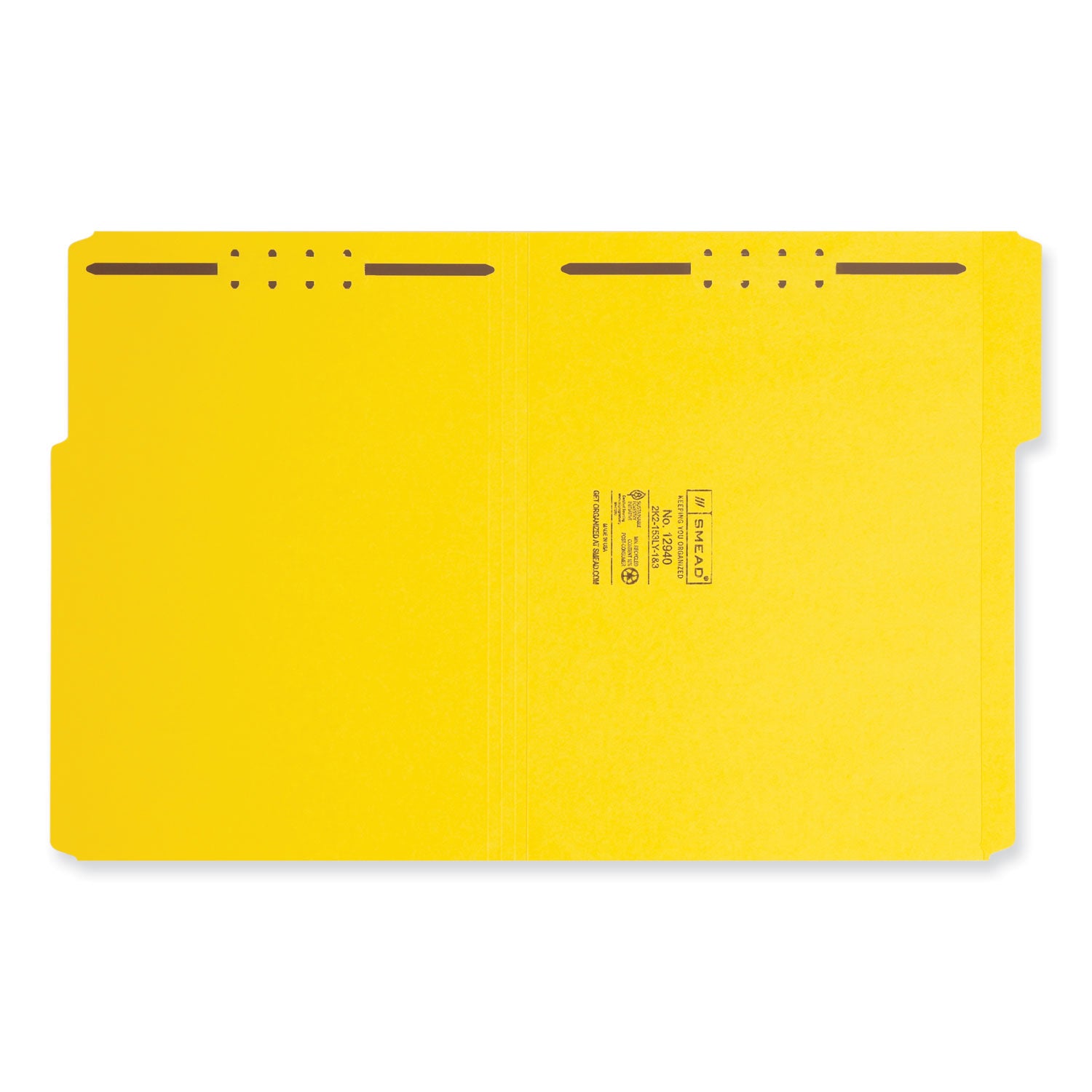 Smead Top Tab Colored Fastener Folders, 0.75" Expansion, 2 Fasteners, Letter Size, Yellow Exterior, 50/Box
