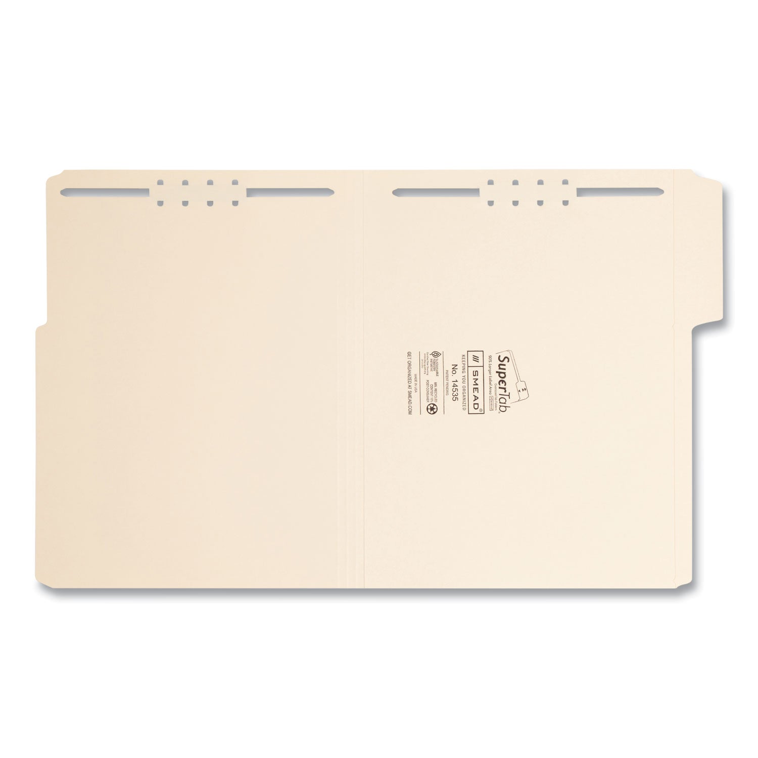 Smead SuperTab Reinforced Guide Height Fastener Folders, 11-pt Manila, 0.75" Expansion, 2 Fasteners, Letter Size, Manila, 50/Box