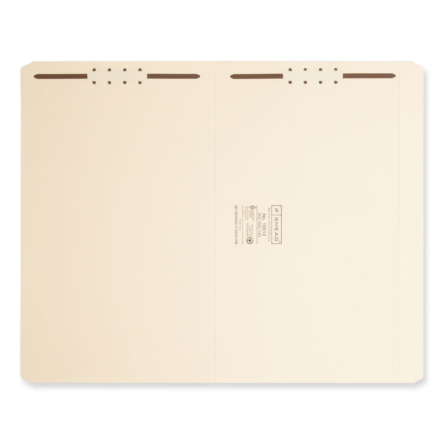 Smead Top Tab Fastener Folders, Straight Tabs, 0.75" Expansion, 2 Fasteners, Legal Size, Manila Exterior, 50/Box