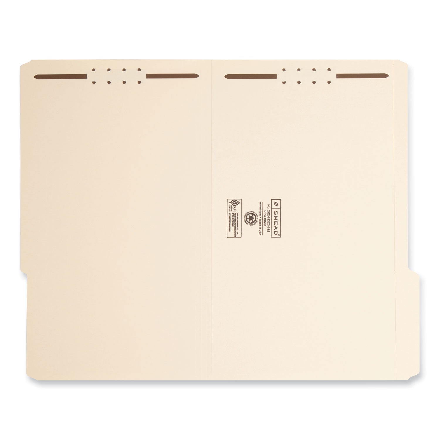 Smead Top Tab Fastener Folders, 1/3-Cut Tabs: Right, 0.75" Expansion, 2 Fasteners, Legal Size, Manila Exterior, 50/Box