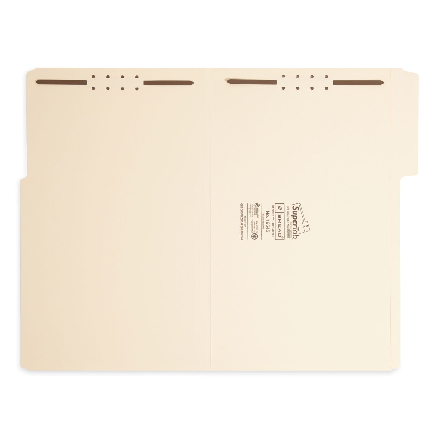 Smead SuperTab Reinforced Guide Height Fastener Folders, 14-pt Manila, 0.75" Expansion, 2 Fasteners, Legal Size, Manila, 50/Box