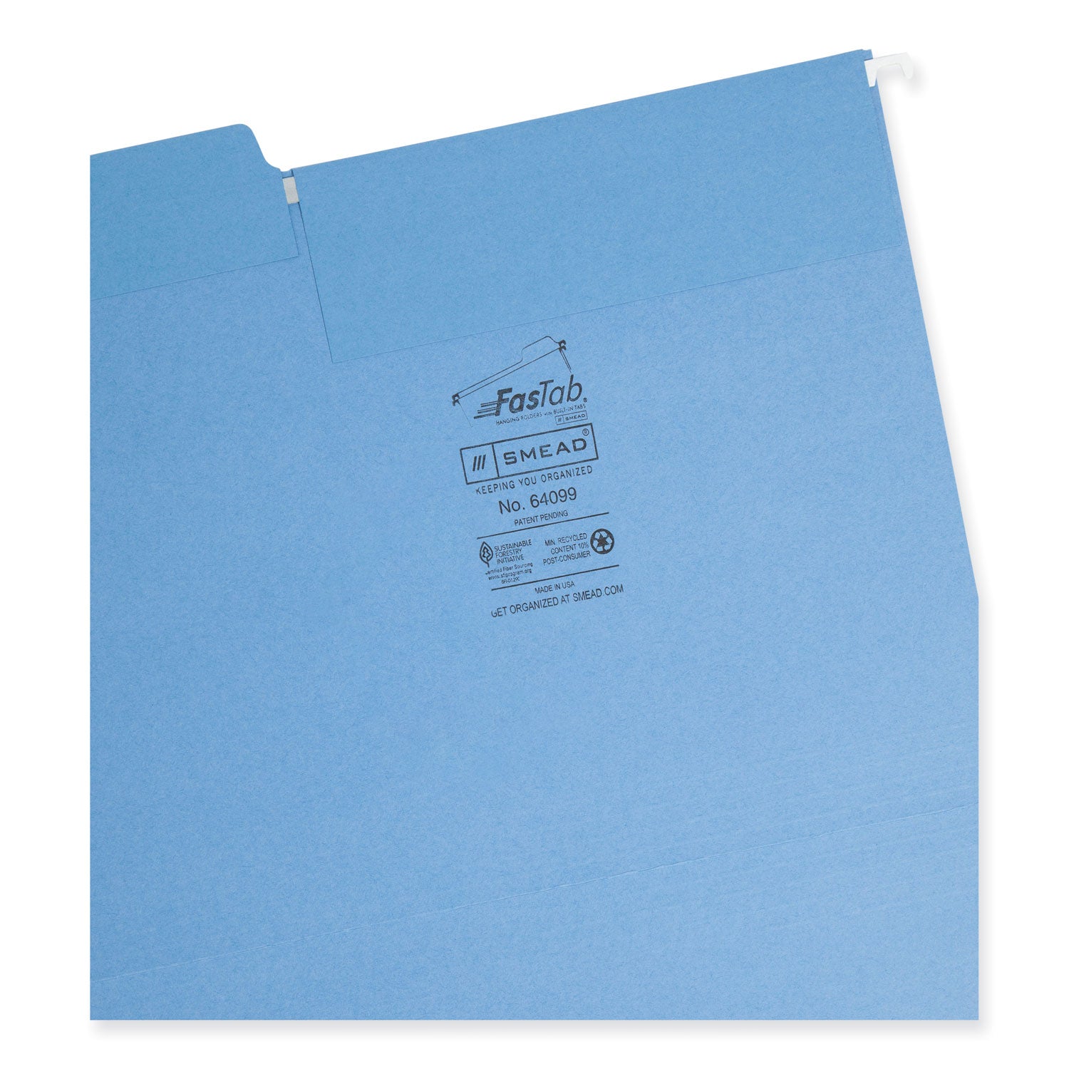 Smead FasTab Hanging Folders, Letter Size, 1/3-Cut Tabs, Blue, 20/Box