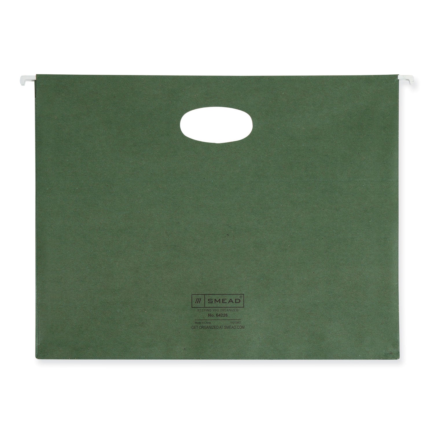 Smead 100% Recycled Hanging Pockets with Full-Height Gusset, 1 Section, 3.5" Capacity, Letter Size, Standard Green, 10/Box