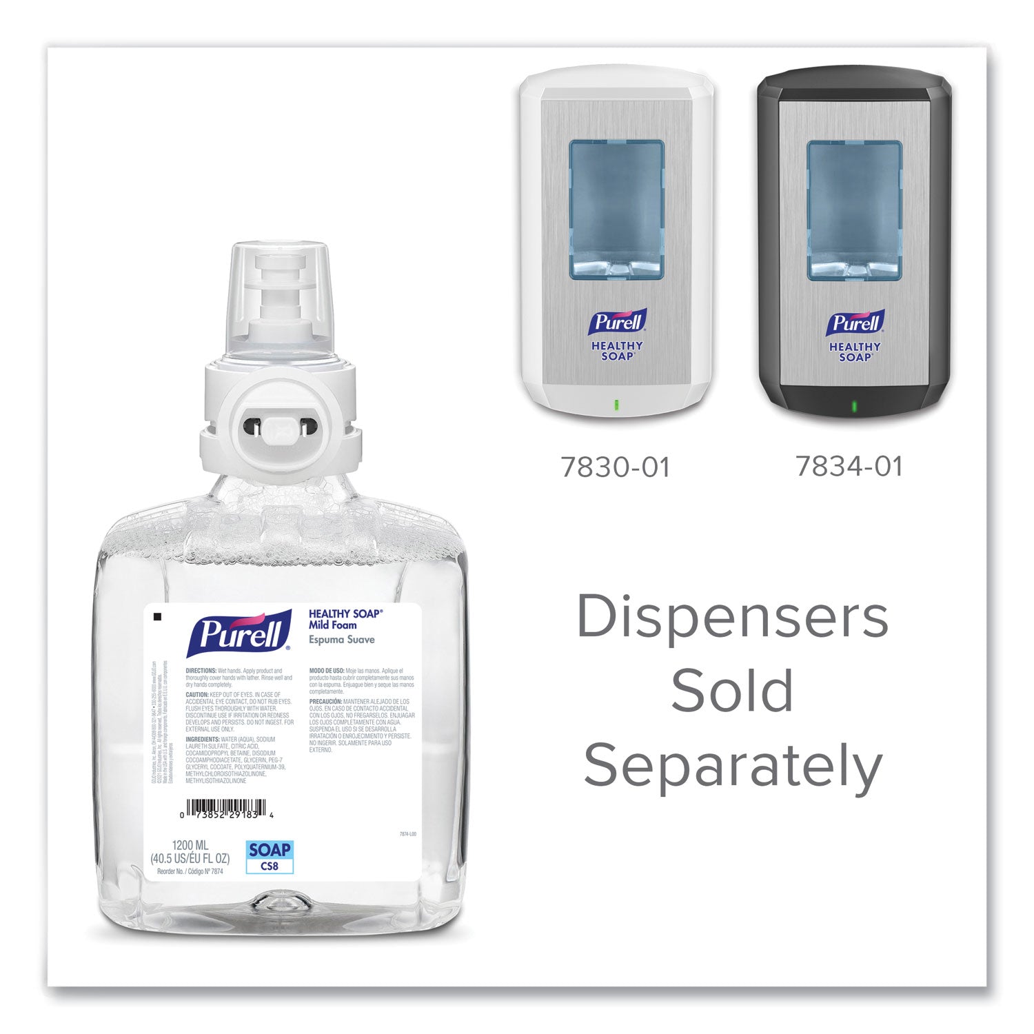 PURELL® Professional HEALTHY SOAP Mild Foam Refill, For CS8 Dispensers, Fragrance-Free, 1,200 mL, 2/Carton